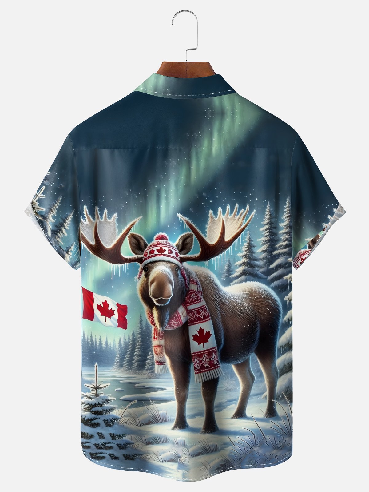 Moisture Wicking Canadian Culture Flag Elk Chest Pocket Hawaiian Shirt