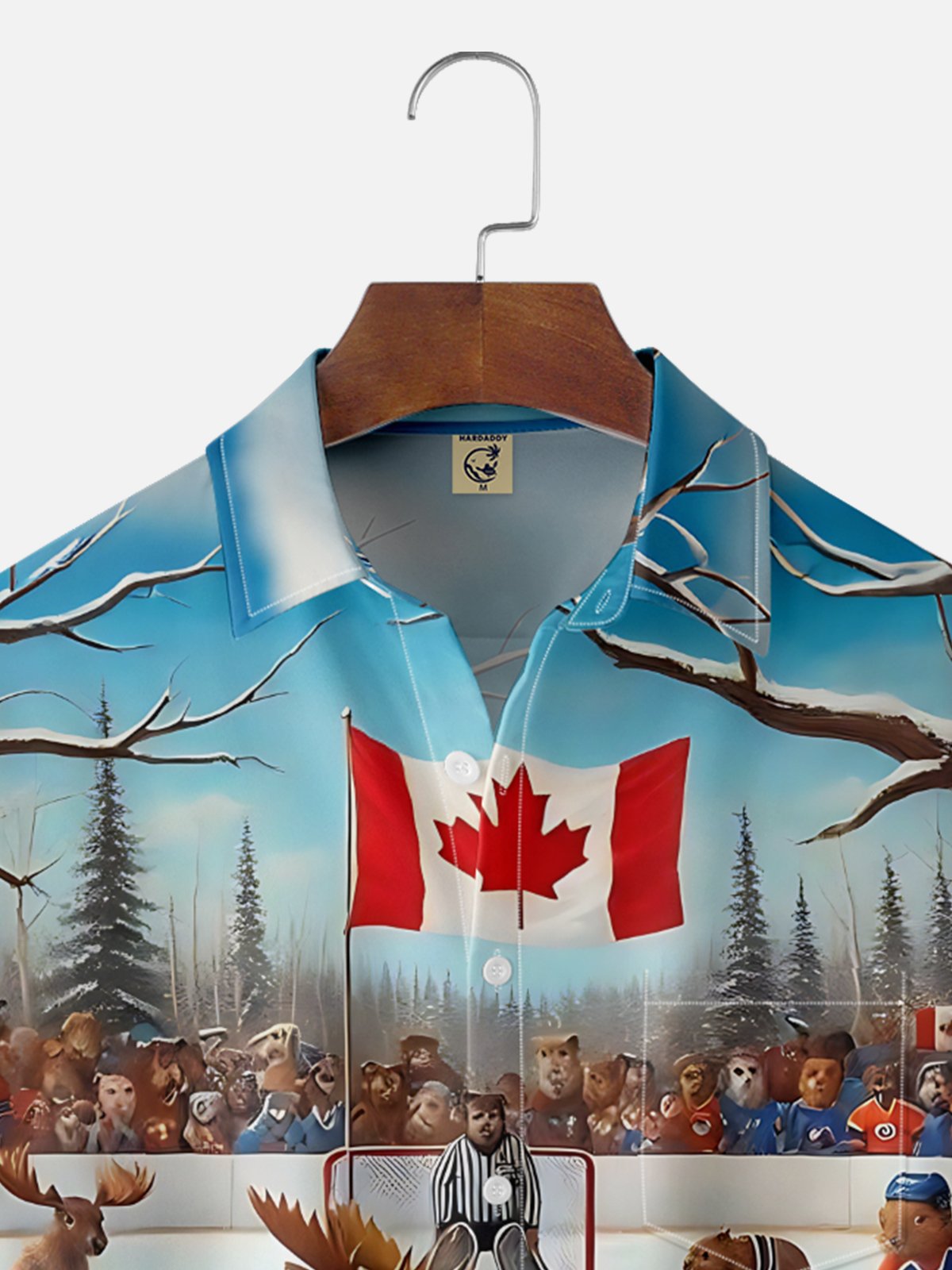 Moisture-Wicking Canadian Gradient Beaver Moose Ice Hockey Game Chest Pocket Hawaiian Shirt