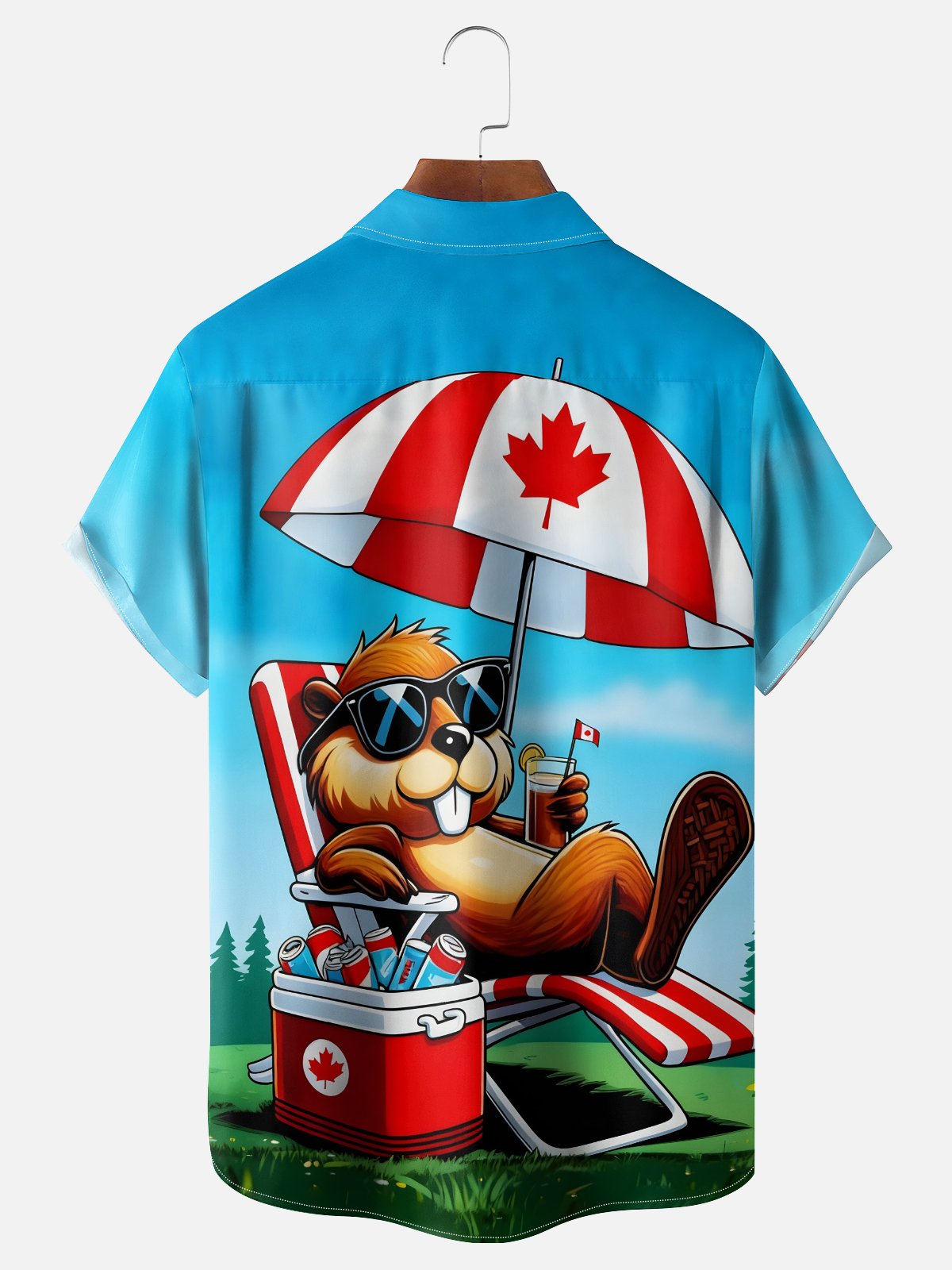 Moisture Wicking Canadian Culture Funny Beaver Chest Pocket Hawaiian Shirt