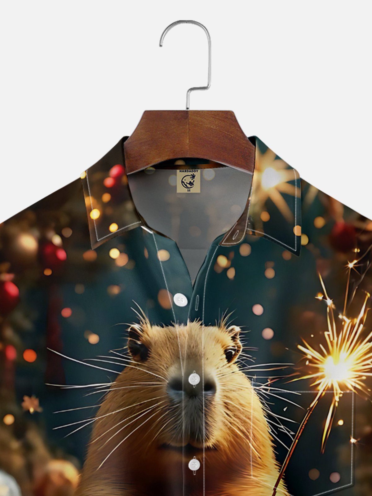 Moisture-Wicking Canada Ombre Happy New Year Beaver Wine Glass Fireworks Chest Pocket Hawaiian Shirt