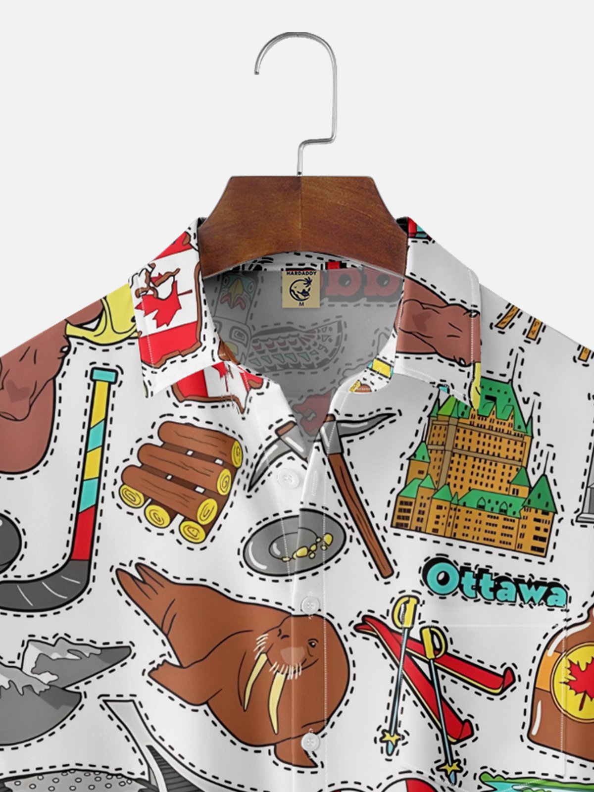 Moisture-Wicking Canadian Culture Map  Of Maple Leaf Moose Chest Pocket Hawaiian Shirt
