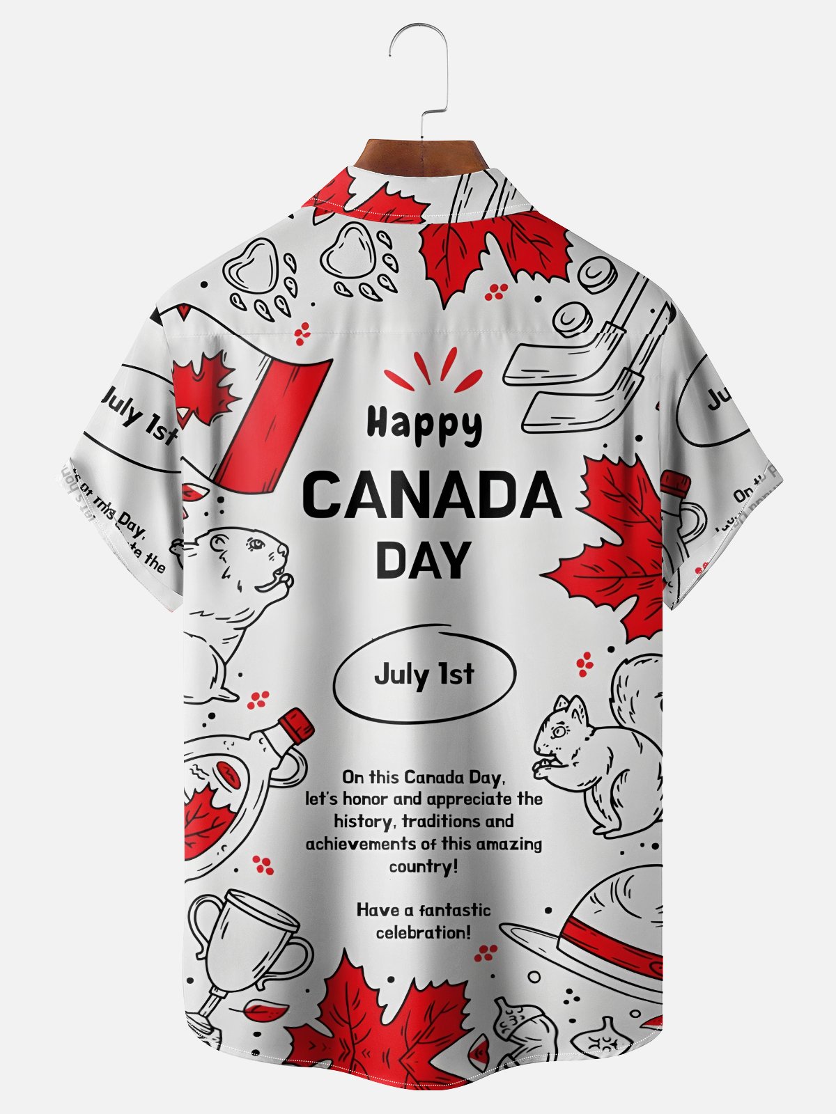 Moisture Wicking Canadian Culture Maple Leaf Squirrel Chest Pocket Hawaiian Shirt