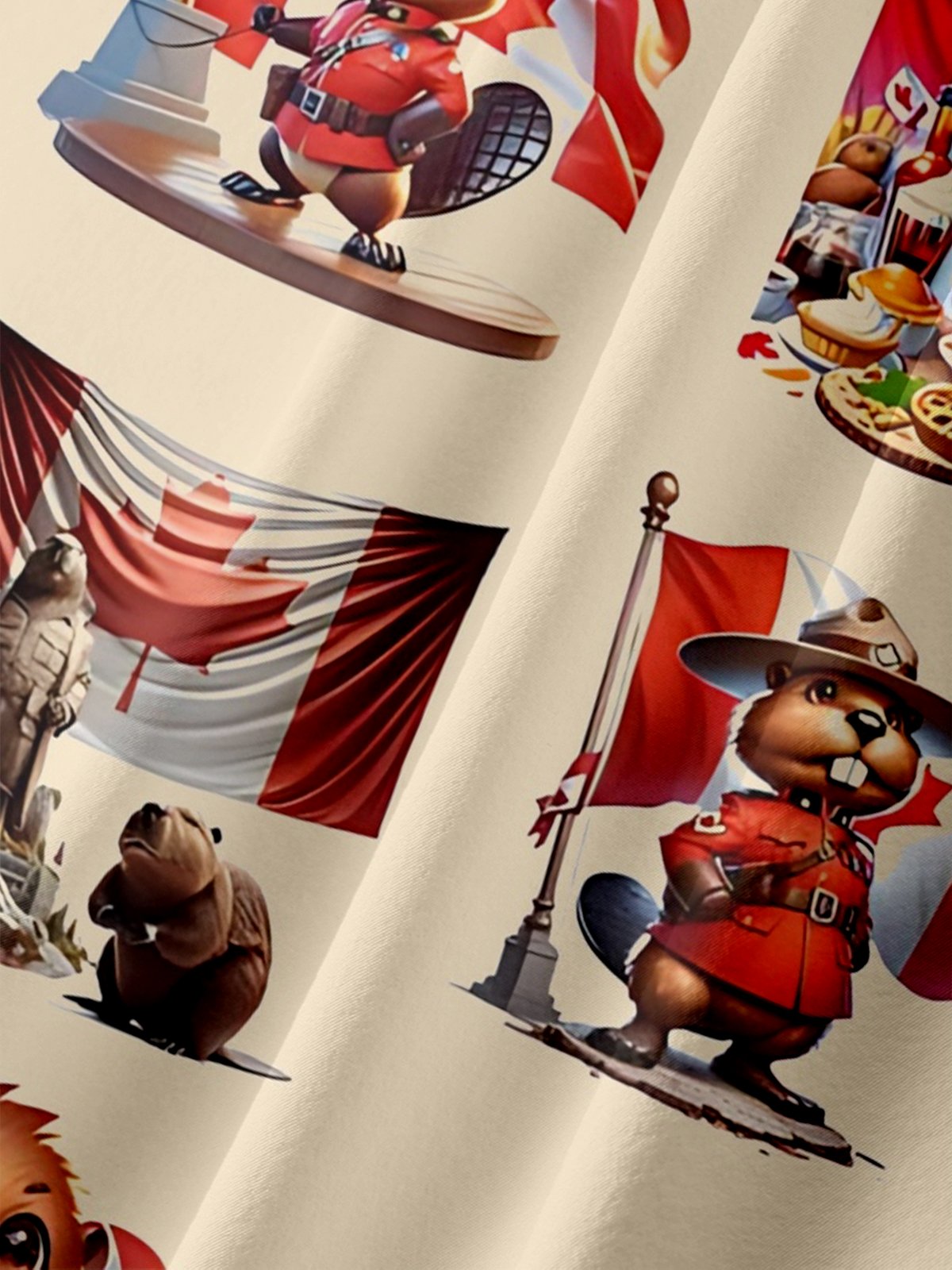 Moisture-Wicking Canadian Culture Beaver Groundhog Maple Leaf Chest Pocket Hawaiian Shirt