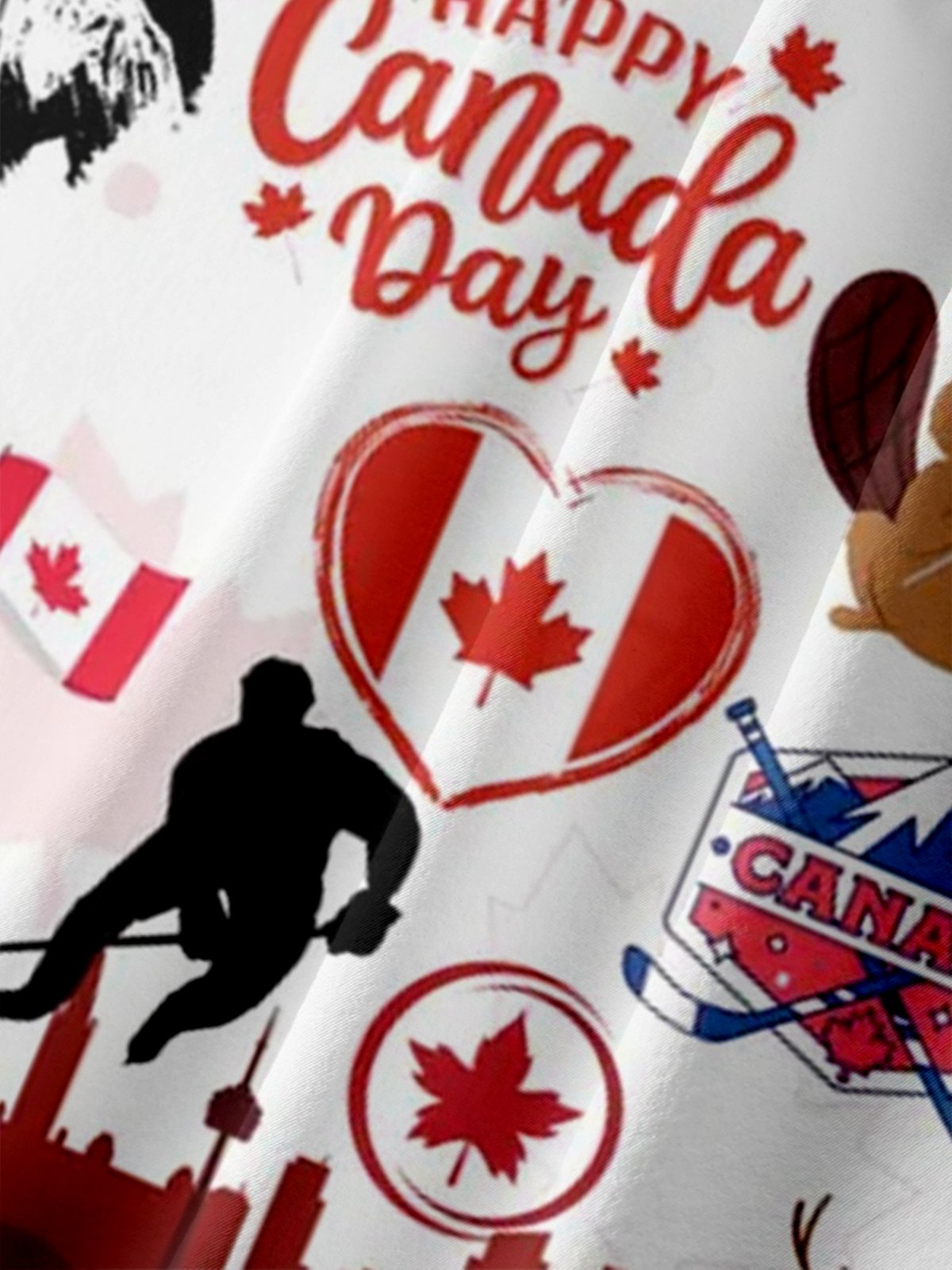 Moisture Wicking Canadian Culture Flag Beaver Elk Goose Breast Pocket Hawaiian Shirt