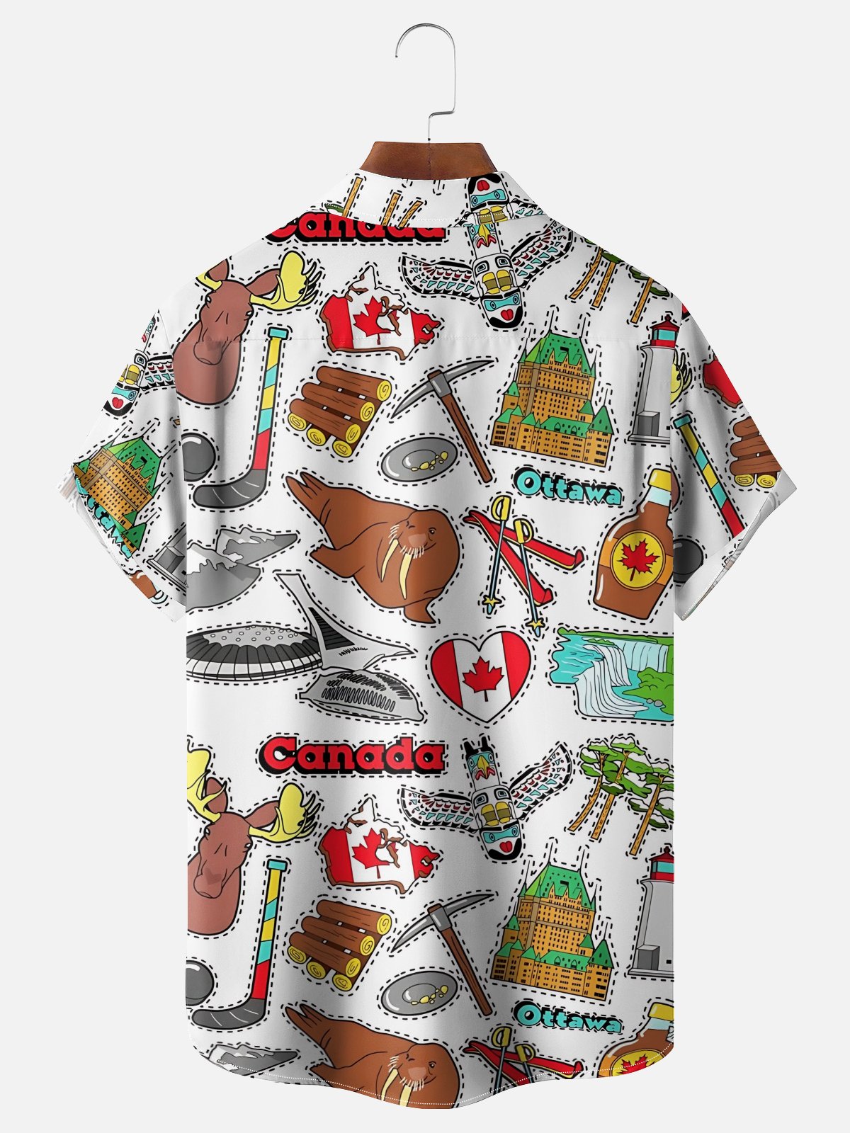 Moisture-Wicking Canadian Culture Map  Of Maple Leaf Moose Chest Pocket Hawaiian Shirt
