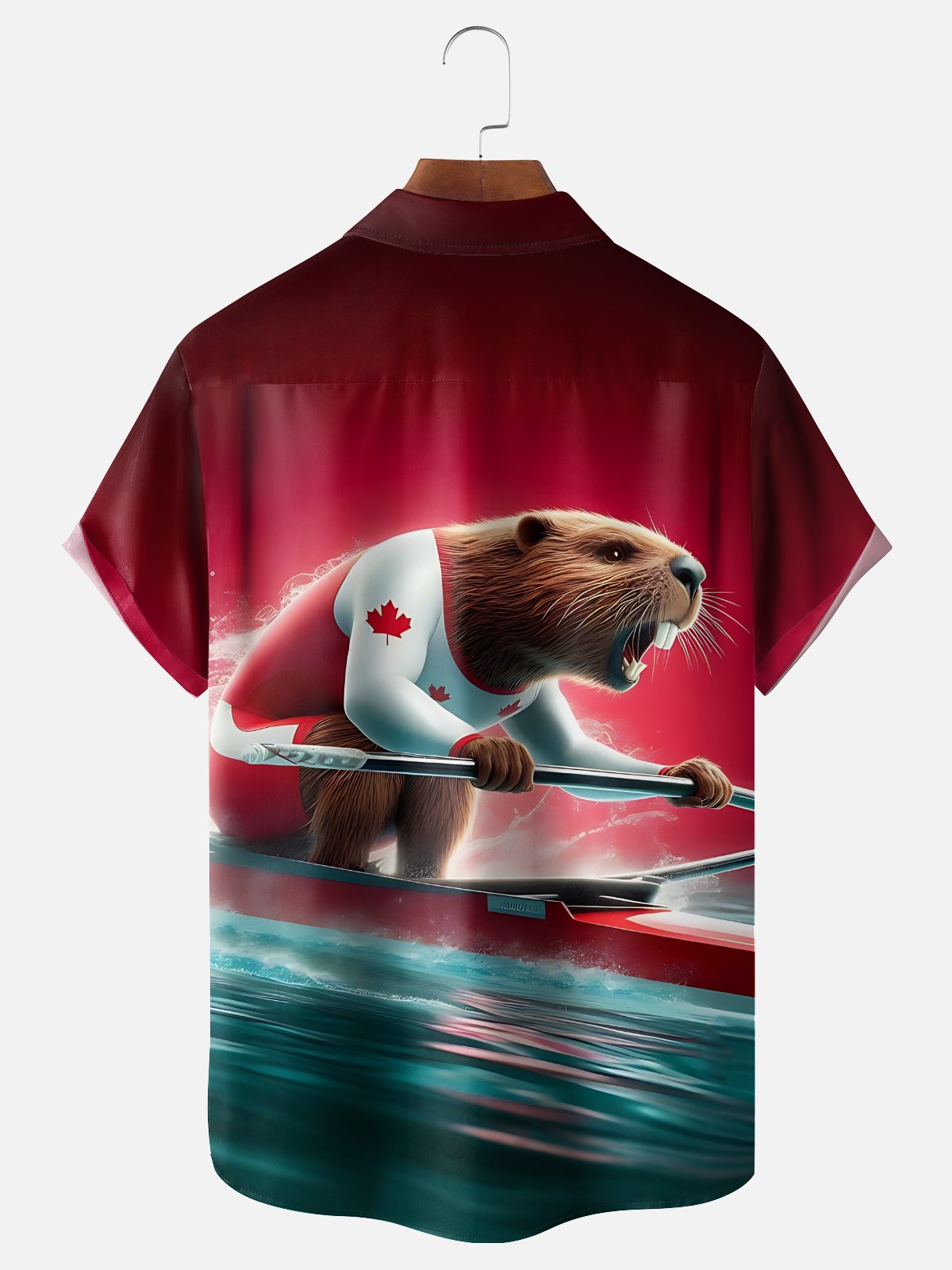 Moisture-Wicking Canadian Gradient Beaver Kayaking Sports Chest Pocket Hawaiian Shirt