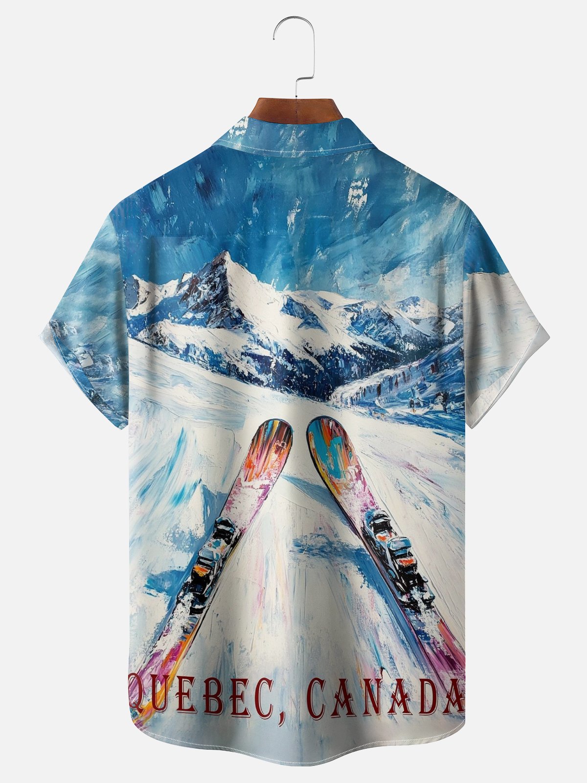 Moisture-wicking Canada Ski Season Fun Art Chest Pocket Casual Shirt