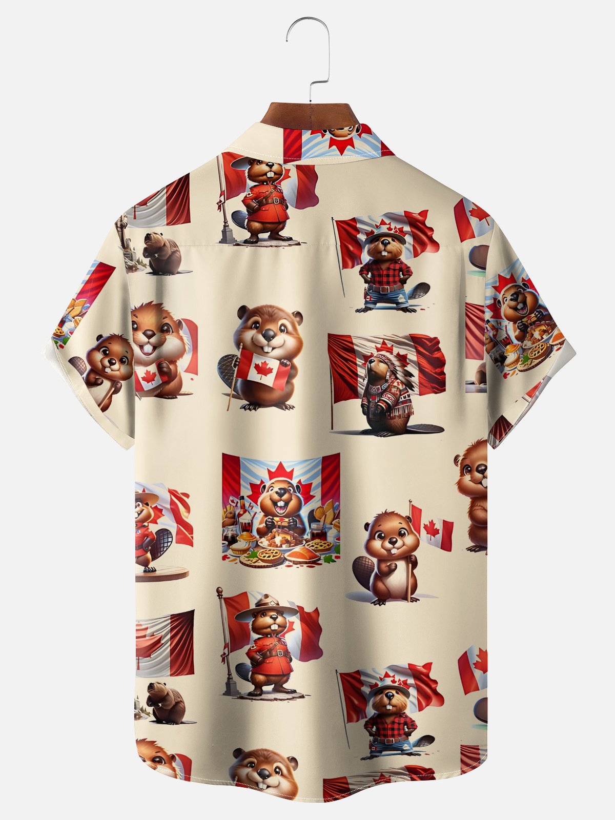 Moisture-Wicking Canadian Culture Beaver Groundhog Maple Leaf Chest Pocket Hawaiian Shirt
