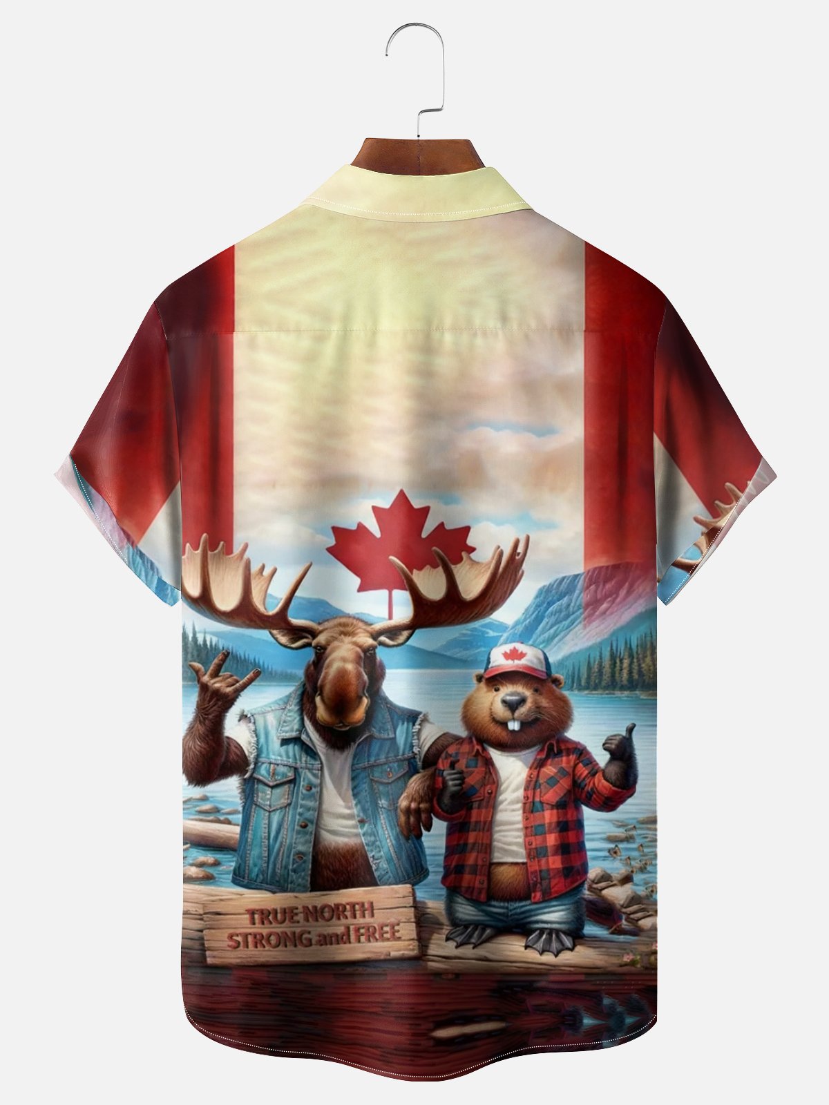 Moisture Wicking Canadian Culture Beaver Elk Chest Pocket Hawaiian Shirt