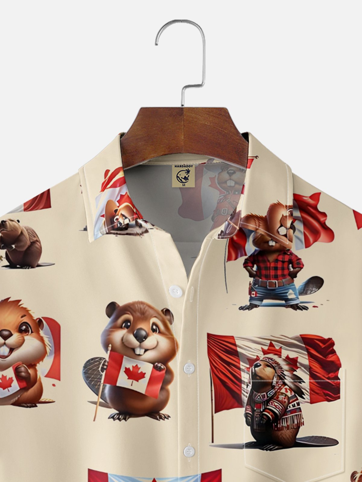 Moisture-Wicking Canadian Culture Beaver Groundhog Maple Leaf Chest Pocket Hawaiian Shirt