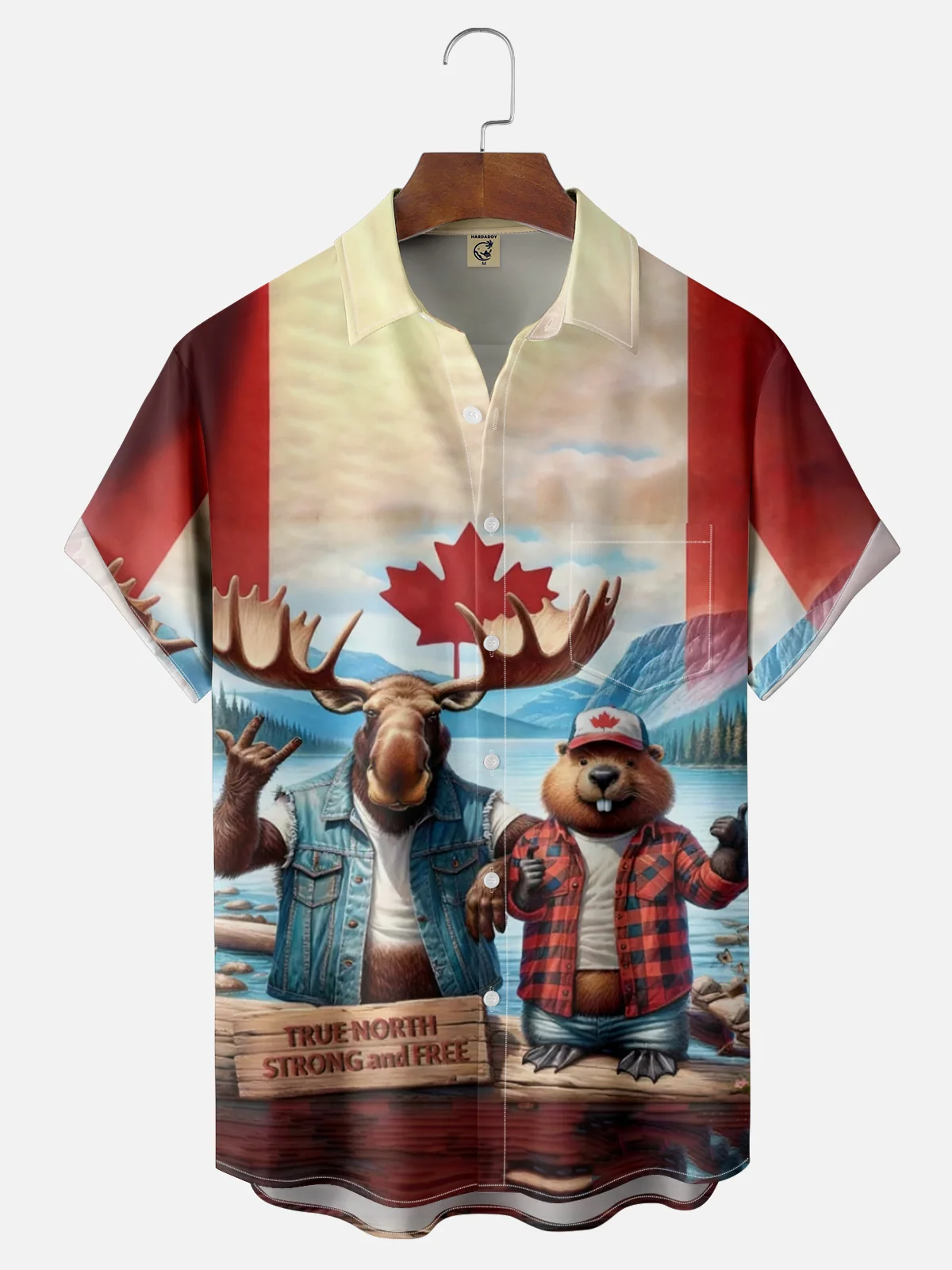 Moisture Wicking Canadian Culture Beaver Elk Chest Pocket Hawaiian Shirt