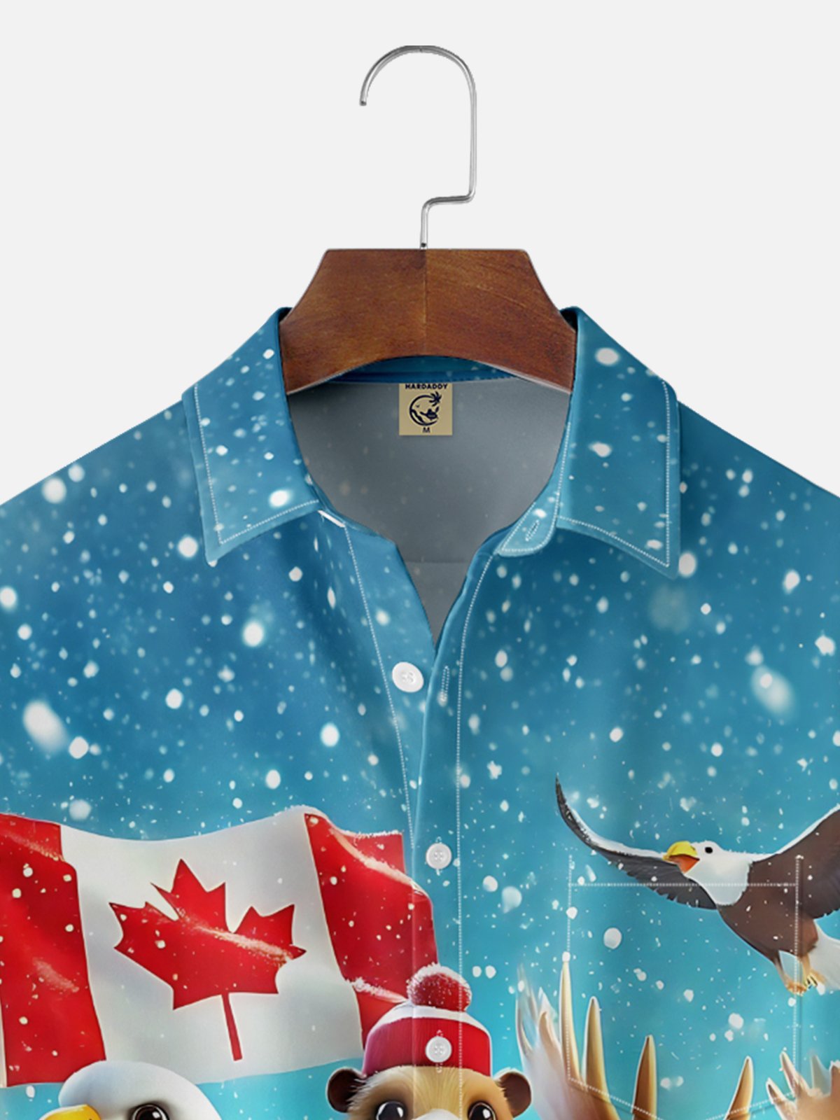 Moisture-Wicking Canadian Ombre Pride Beaver Moose Eagle Maple Leaf Chest Pocket Hawaiian Shirt