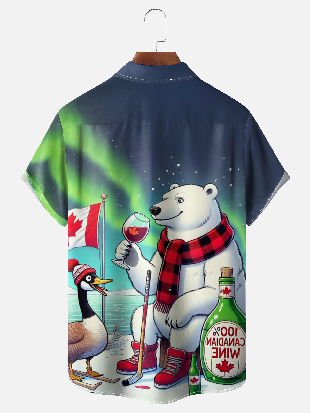 Moisture Wicking Canadian Culture Polar Bear Goose Chest Pocket Hawaiian Shirt