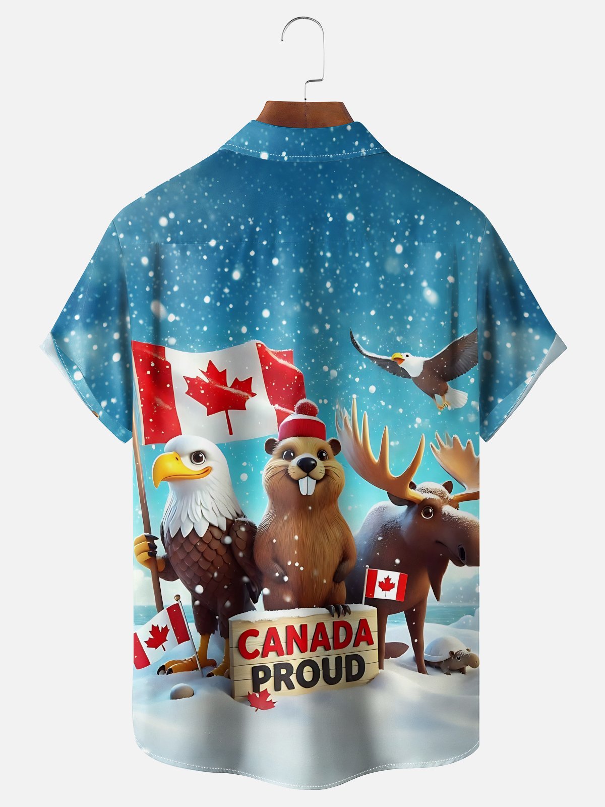 Moisture-Wicking Canadian Ombre Pride Beaver Moose Eagle Maple Leaf Chest Pocket Hawaiian Shirt