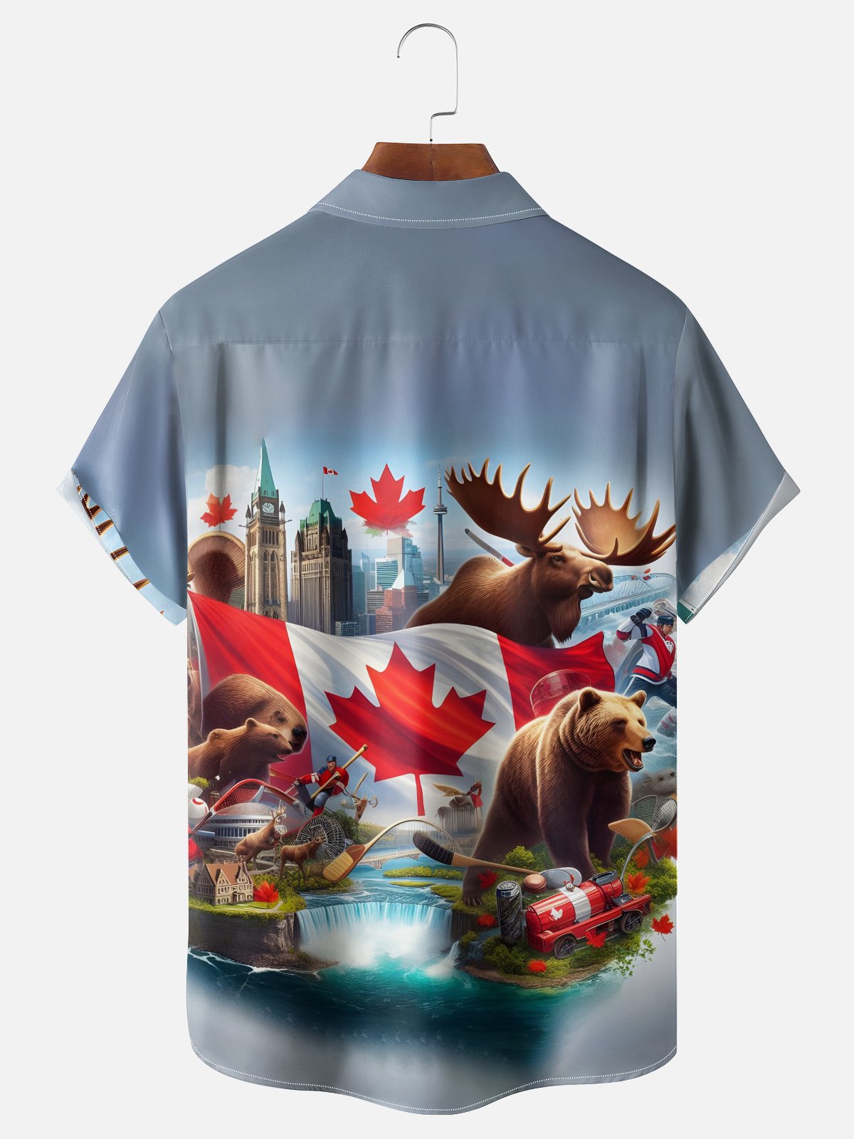Moisture-wicking Canada Beaver Reindeer Brown Bear Chest Pocket Casual Shirt
