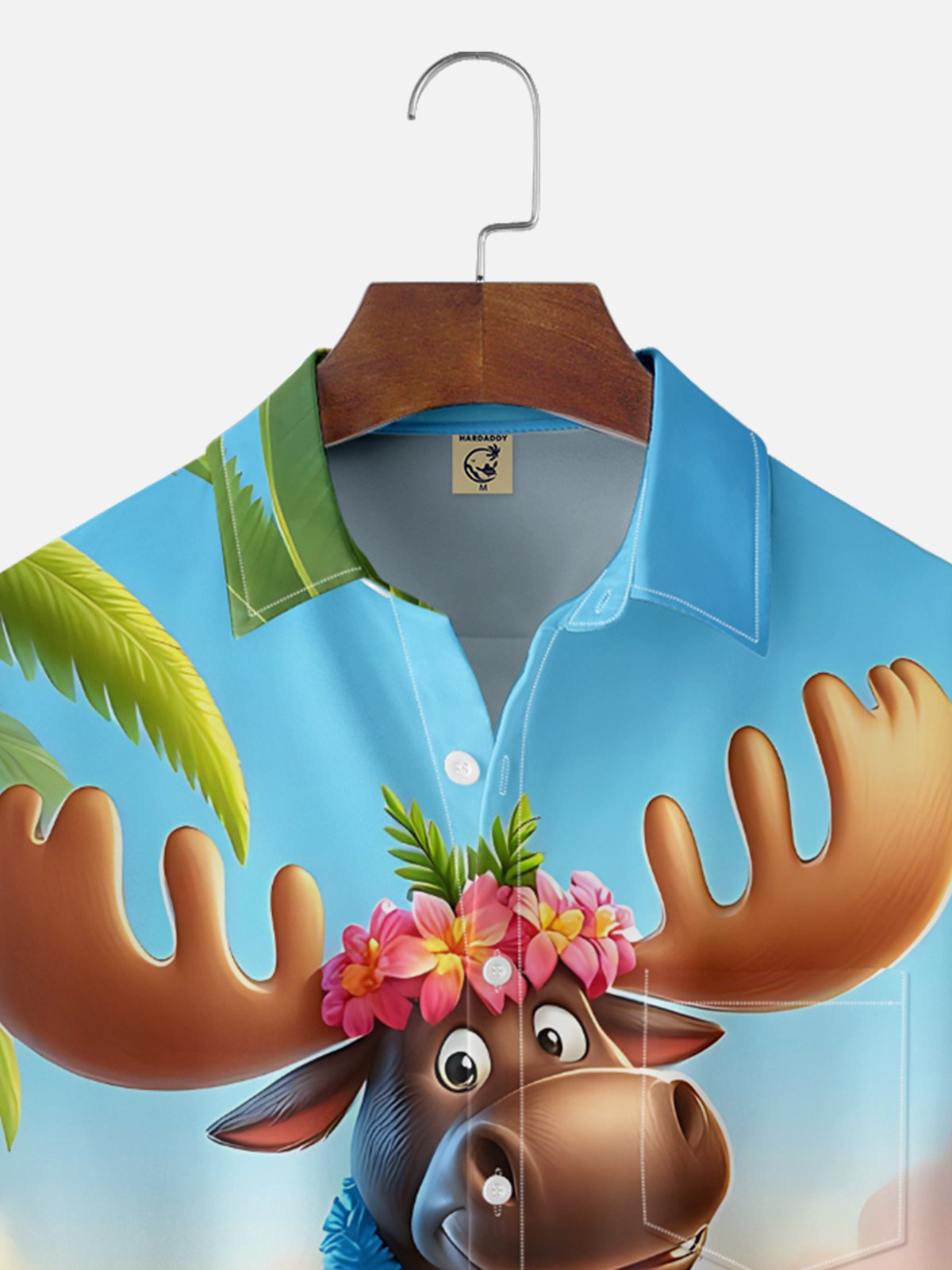 Moisture-Wicking Canadian Ombre Moose Beach Chest Pocket Hawaiian Shirt