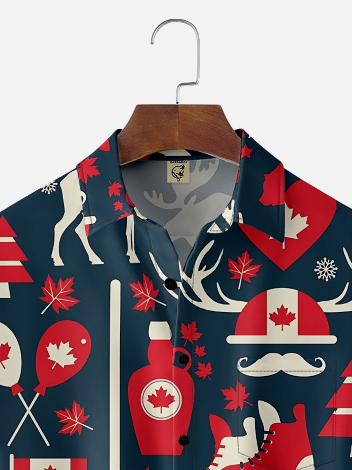 Moisture-Wicking Canadian Culture Moose Maple Leaf Hockey Stick Chest Pocket Hawaiian Shirt