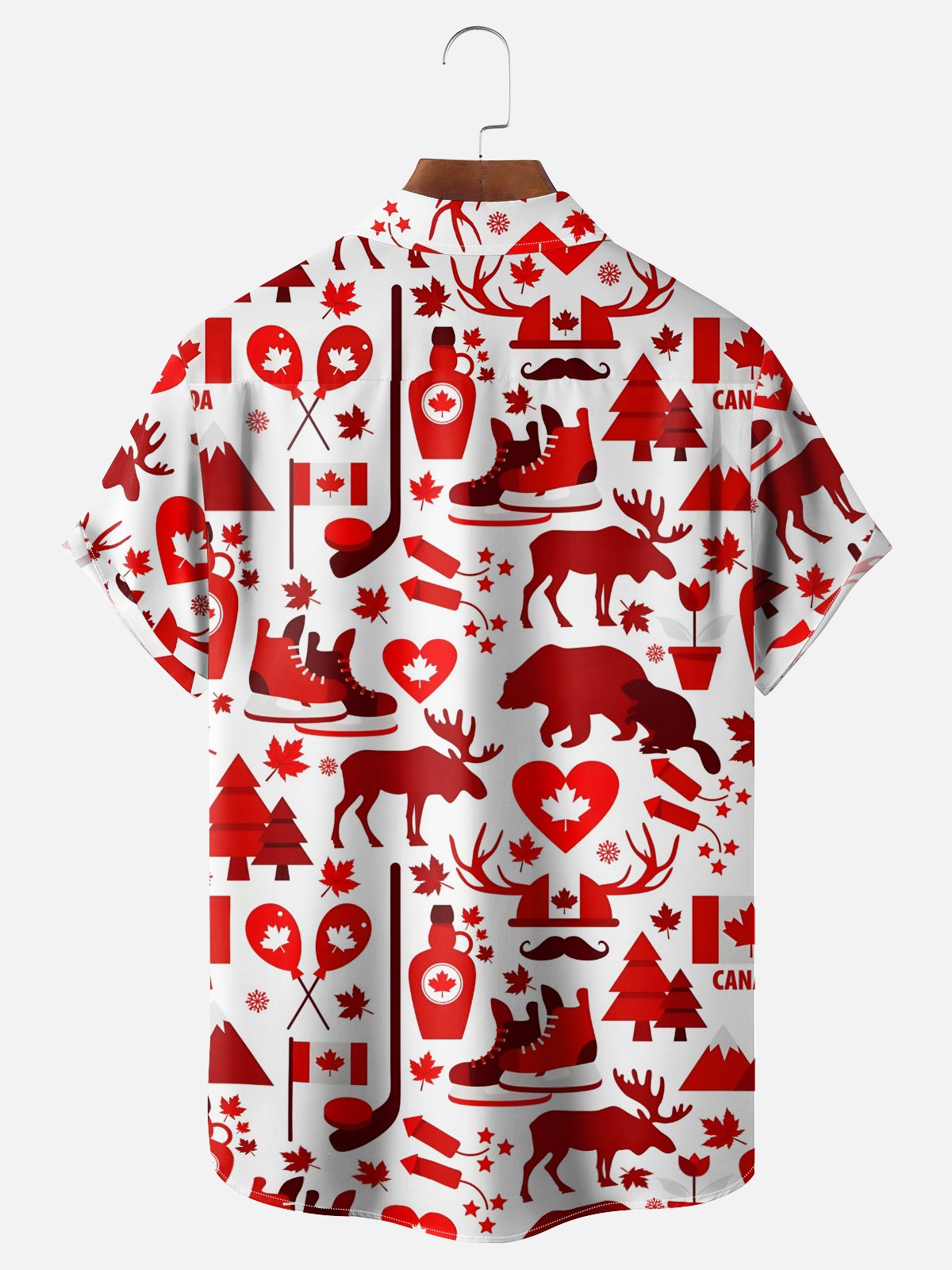 Moisture Wicking Canadian Culture Maple Leaf Animal Chest Pocket Hawaiian Shirt