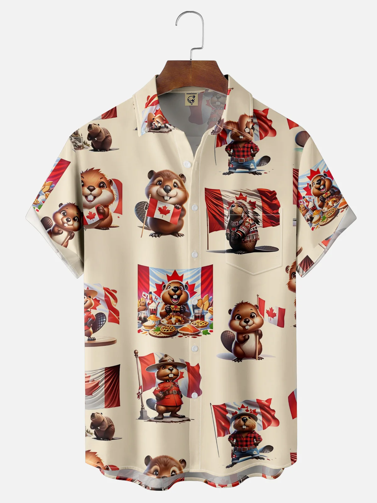 Moisture-Wicking Canadian Culture Beaver Groundhog Maple Leaf Chest Pocket Hawaiian Shirt