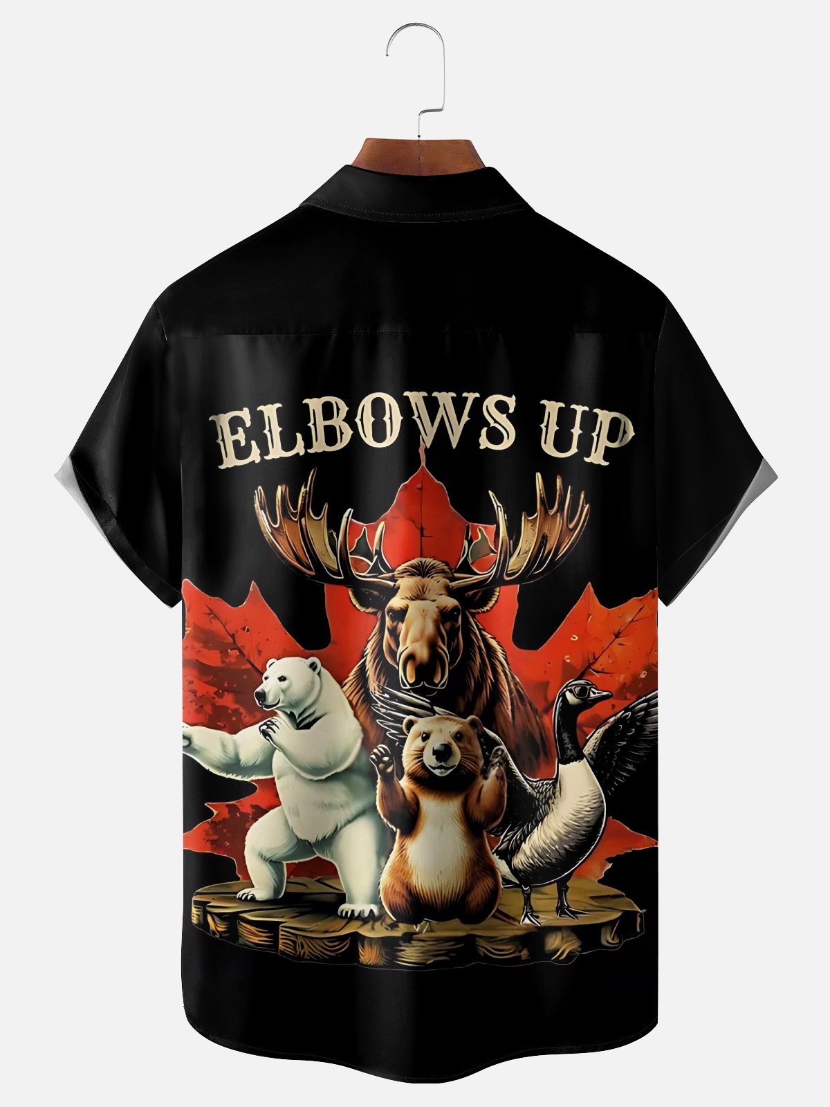 Moisture-Wicking Canadian Culture Beaver Moose Maple Leaf Chest Pocket Hawaiian Shirt