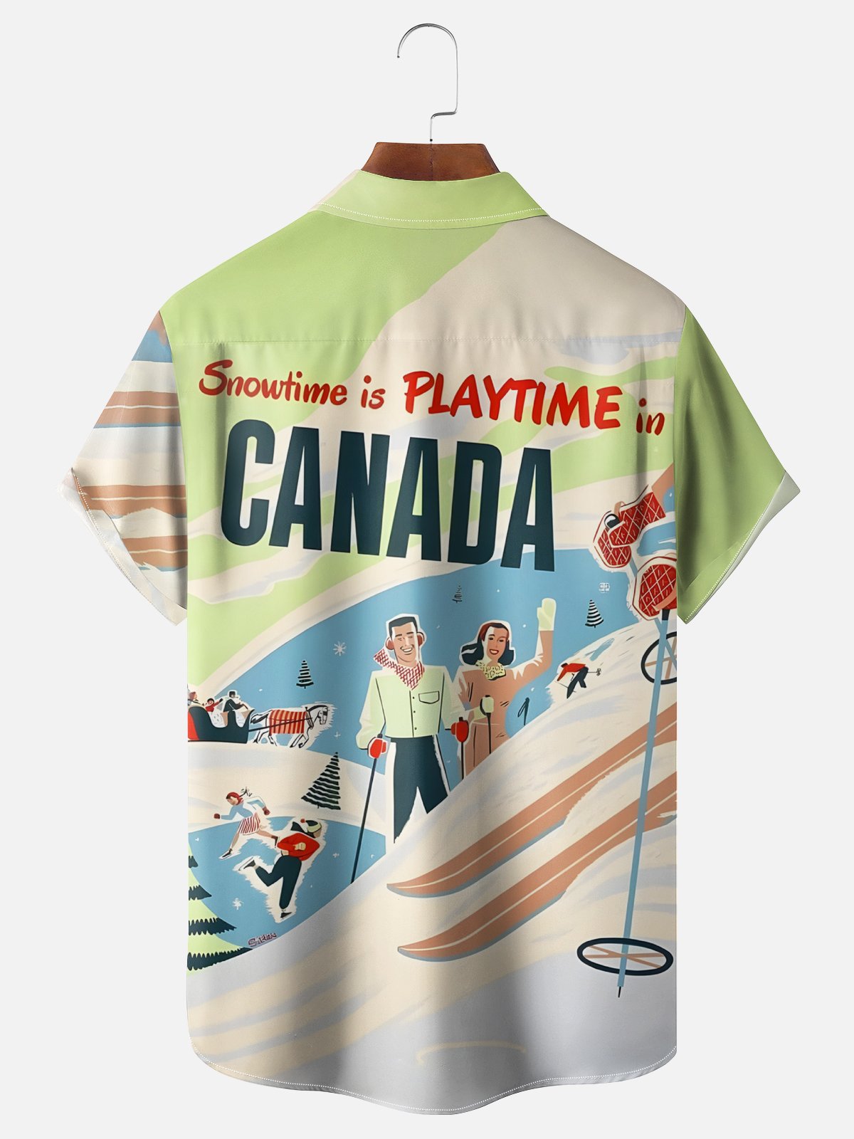 Moisture-wicking Canada Ski Season Vintage Art Chest Pocket Casual Shirt