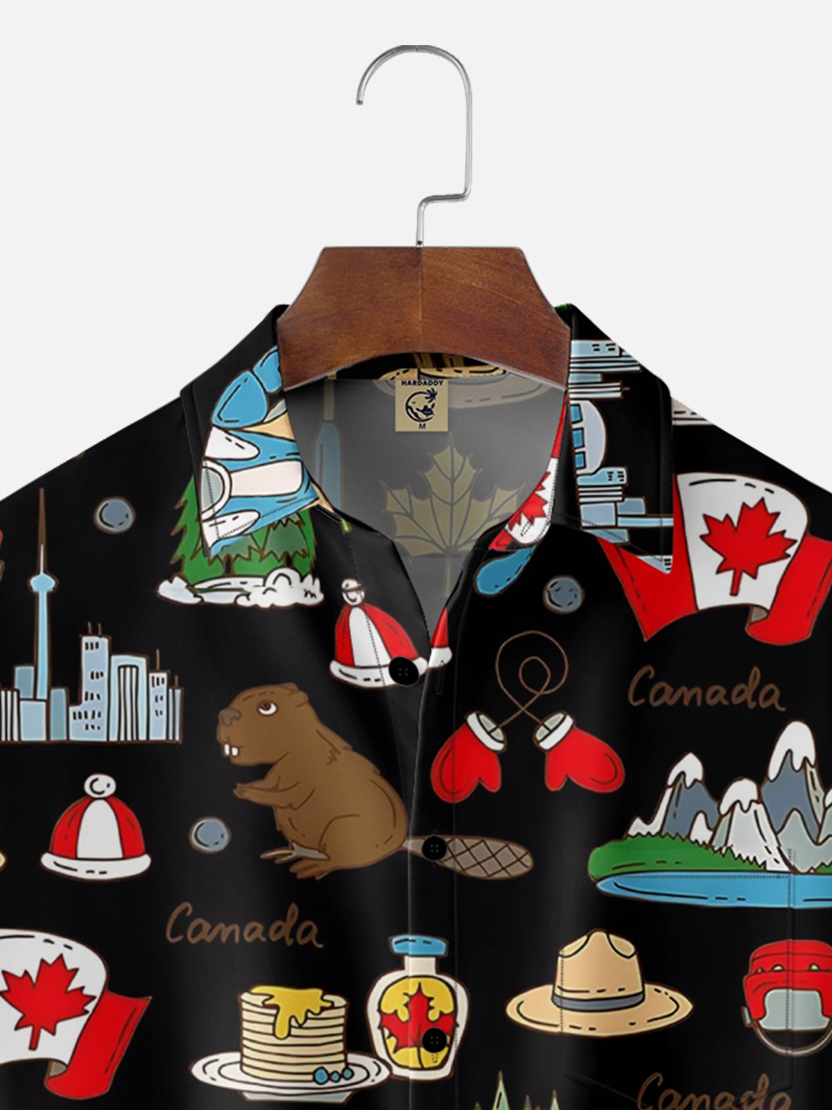 Moisture-Wicking Canadian Culture Beaver Moose Maple Leaf Chest Pocket Hawaiian Shirt