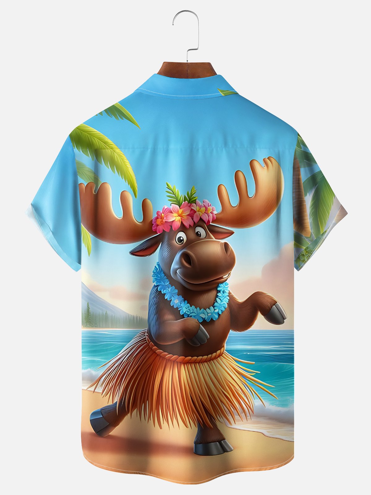 Moisture-Wicking Canadian Ombre Moose Beach Chest Pocket Hawaiian Shirt