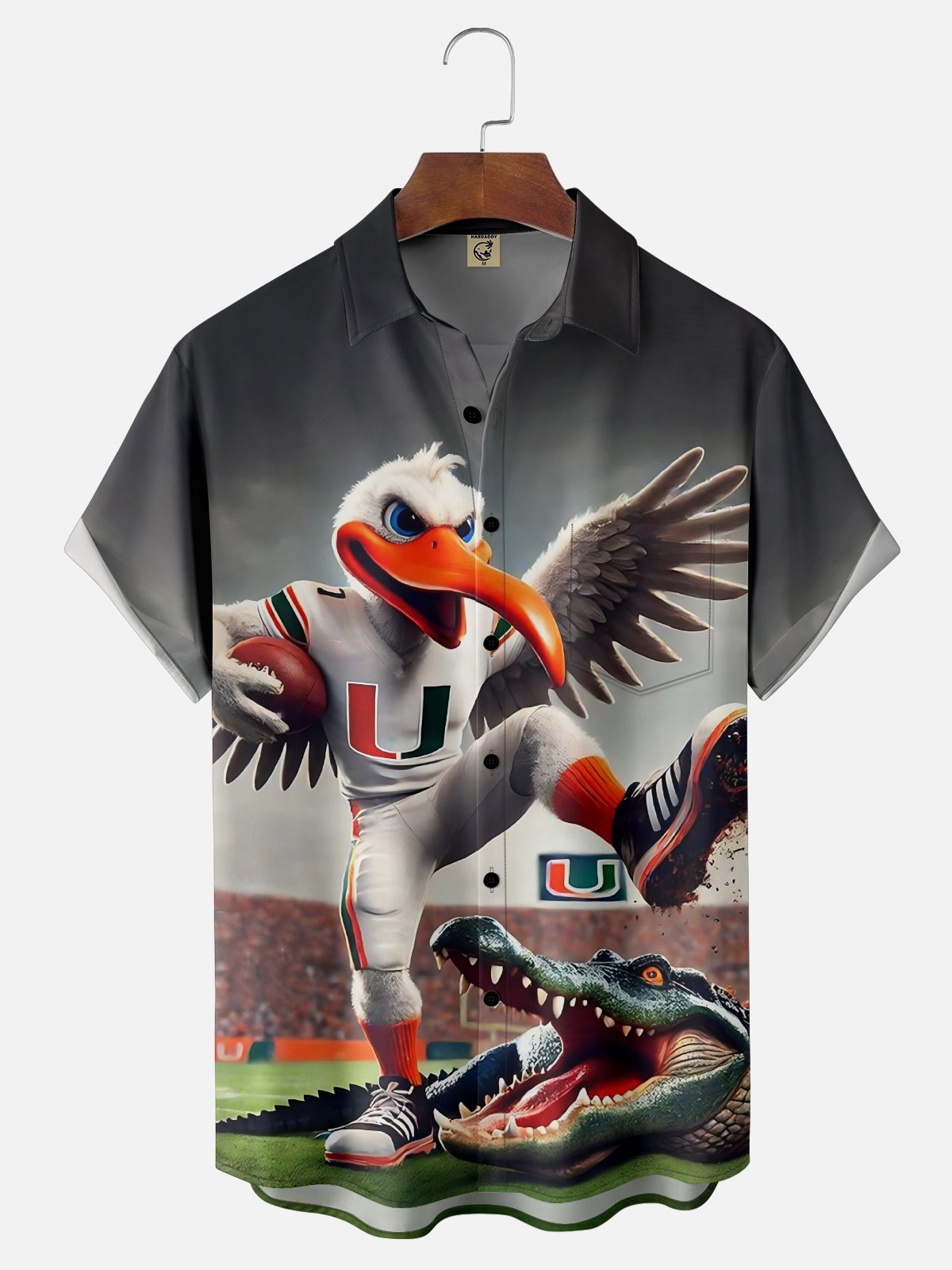 Moisture-wicking American Football Division Miami Art Hurricanes Chest Pocket Casual Shirt
