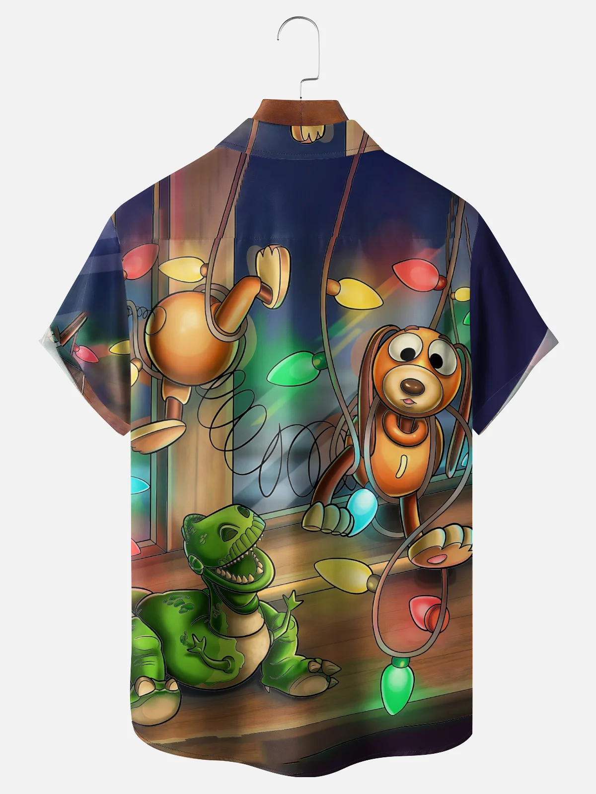 Moisture Wicking Merry Christmas Slinky Dog and Rex Chest Pockets Hawaiian Shirt