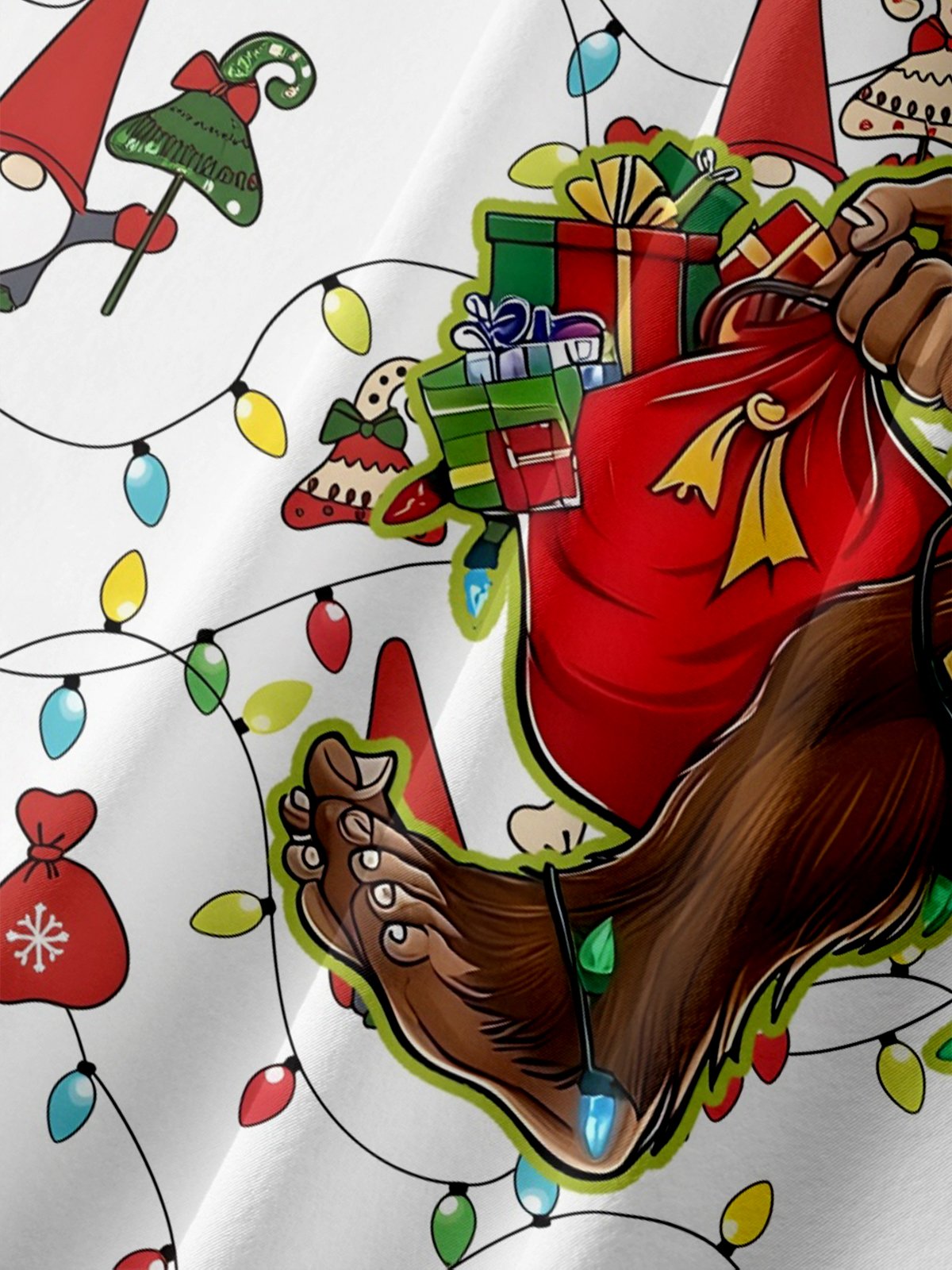 Moisture-wicking Christmas Bigfoot Gnome Lights Chest Pocket Casual Shirt