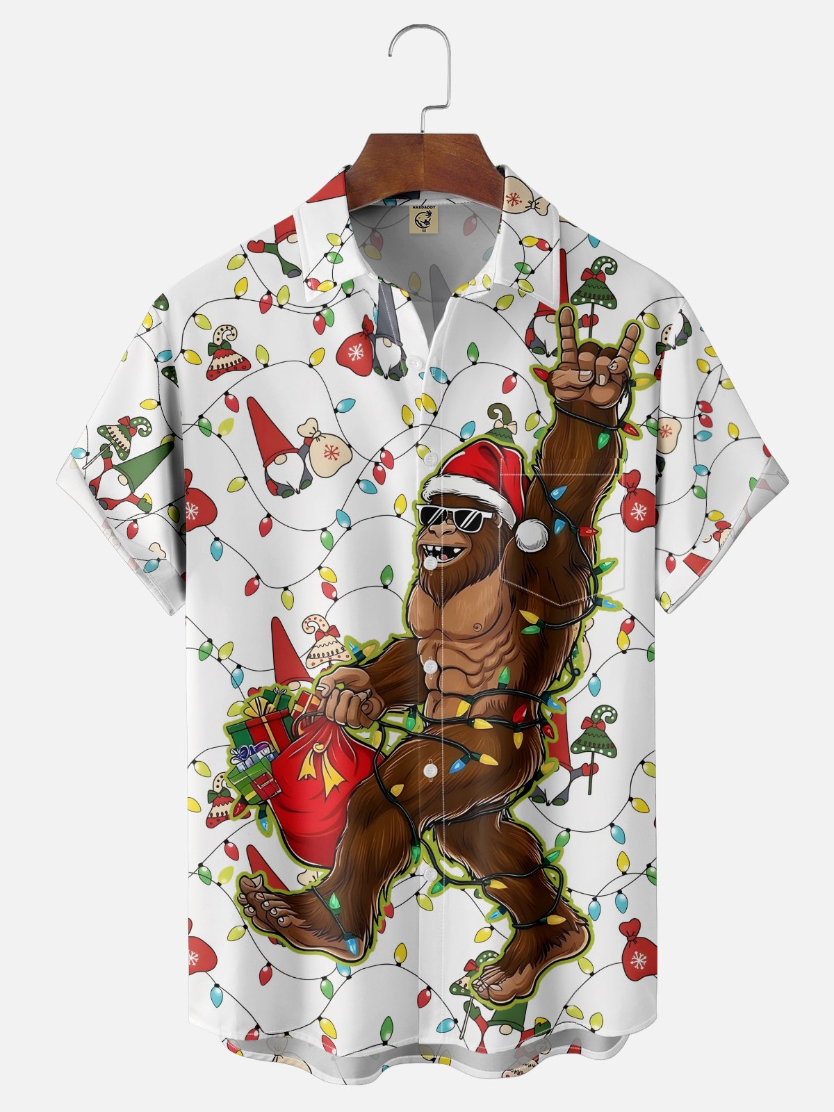Moisture-wicking Christmas Bigfoot Gnome Lights Chest Pocket Casual Shirt