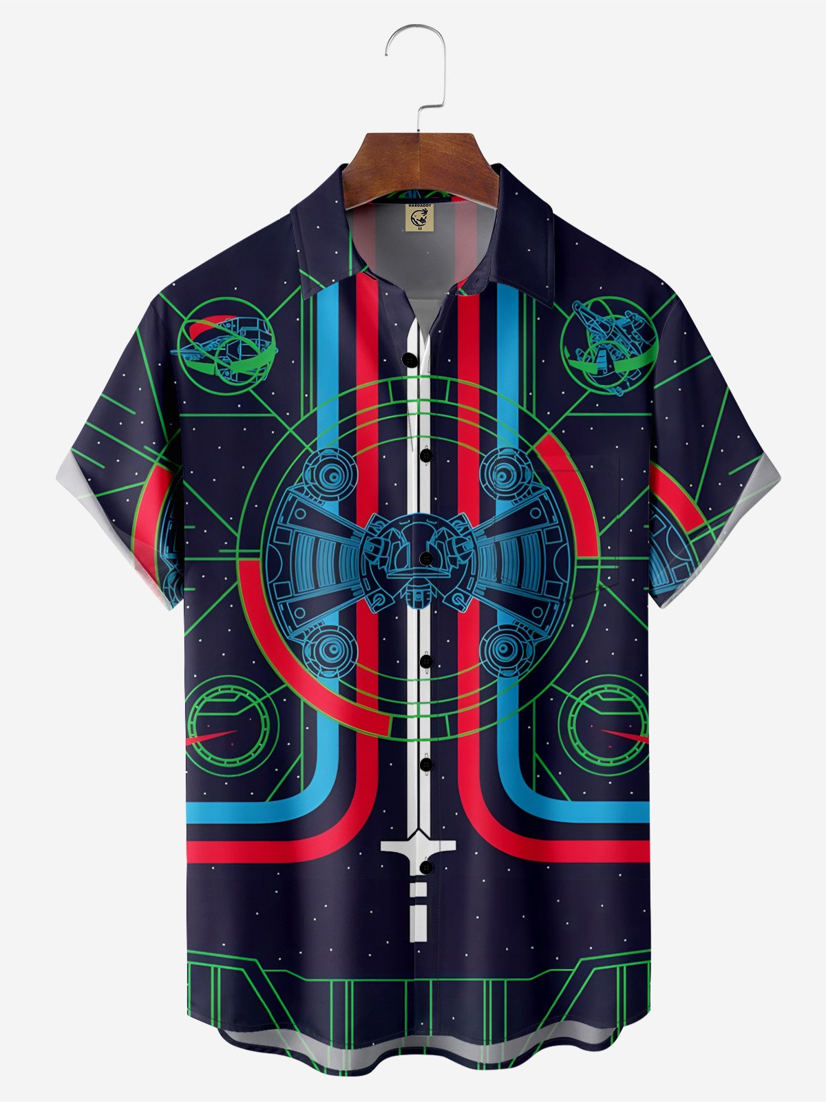 Moisture-wicking Universe Spaceship Technology Chest Pocket Casual Shirt