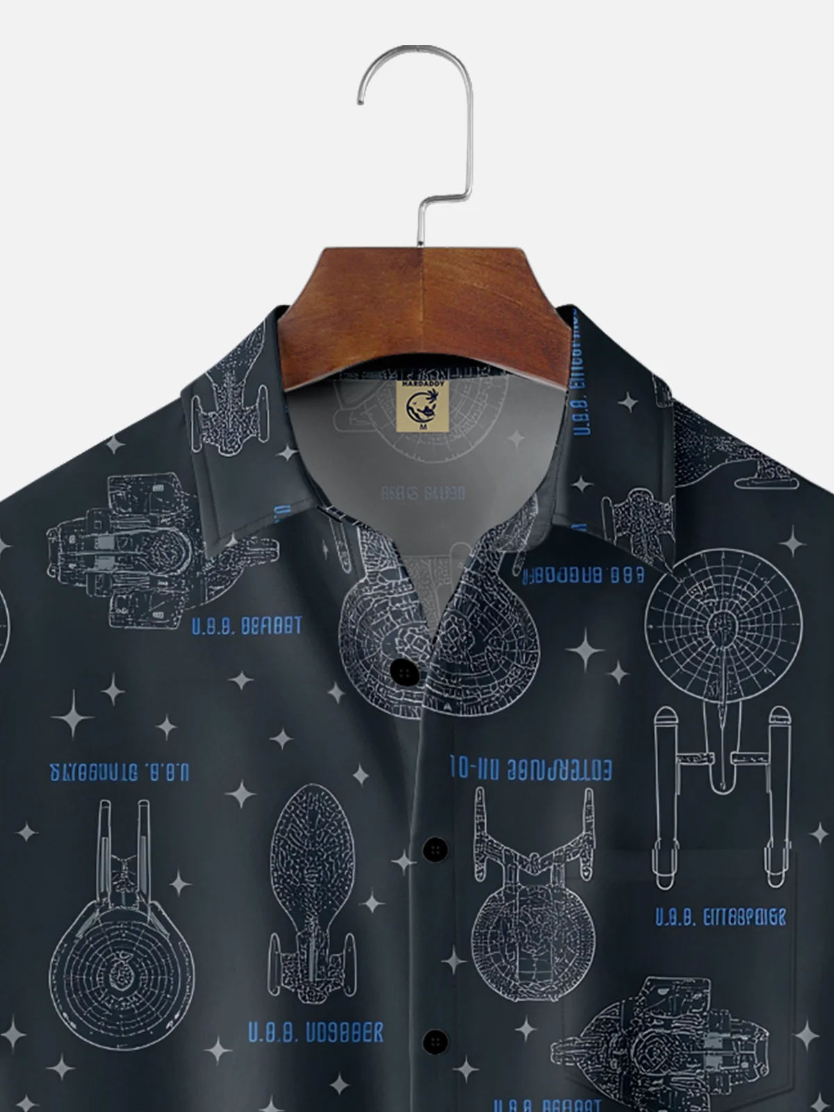 Moisture-wicking Stars Universe Spaceship Chest Pocket Casual Shirt