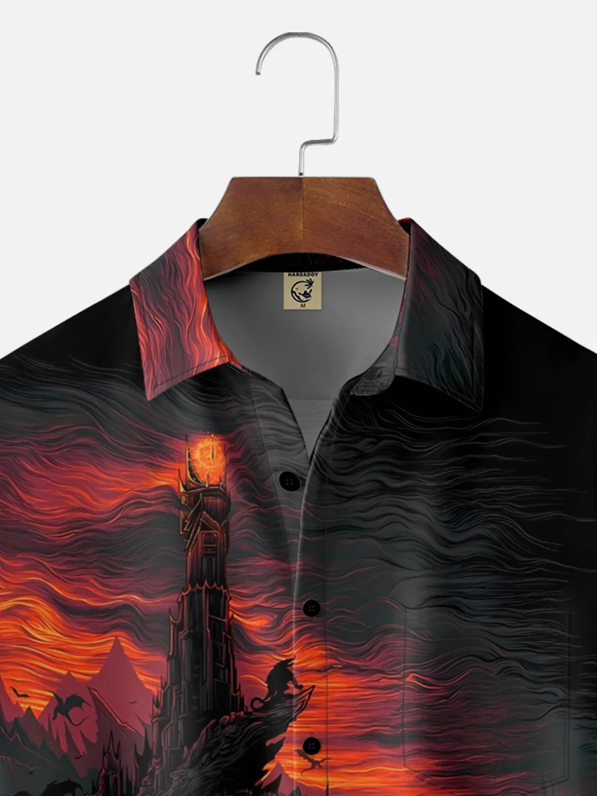 Moisture-wicking Fantasy Volcano Flame Darkness Chest Pocket Casual Shirt