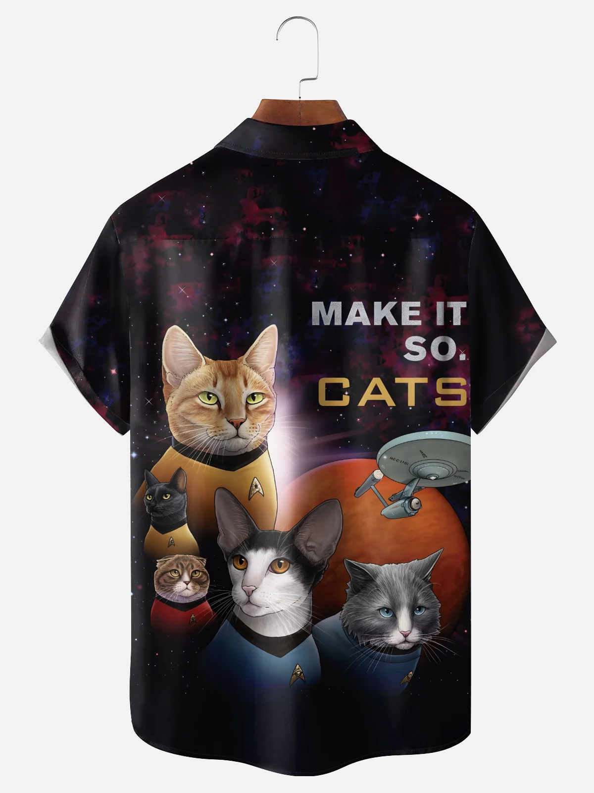 Moisture-wicking Star Universe Cat Chest Pocket Casual Shirt