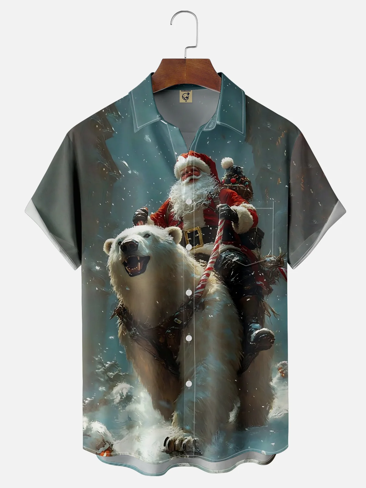 Moisture-wicking Christmas Santa Polar Bear Chest Pocket Casual Shirt