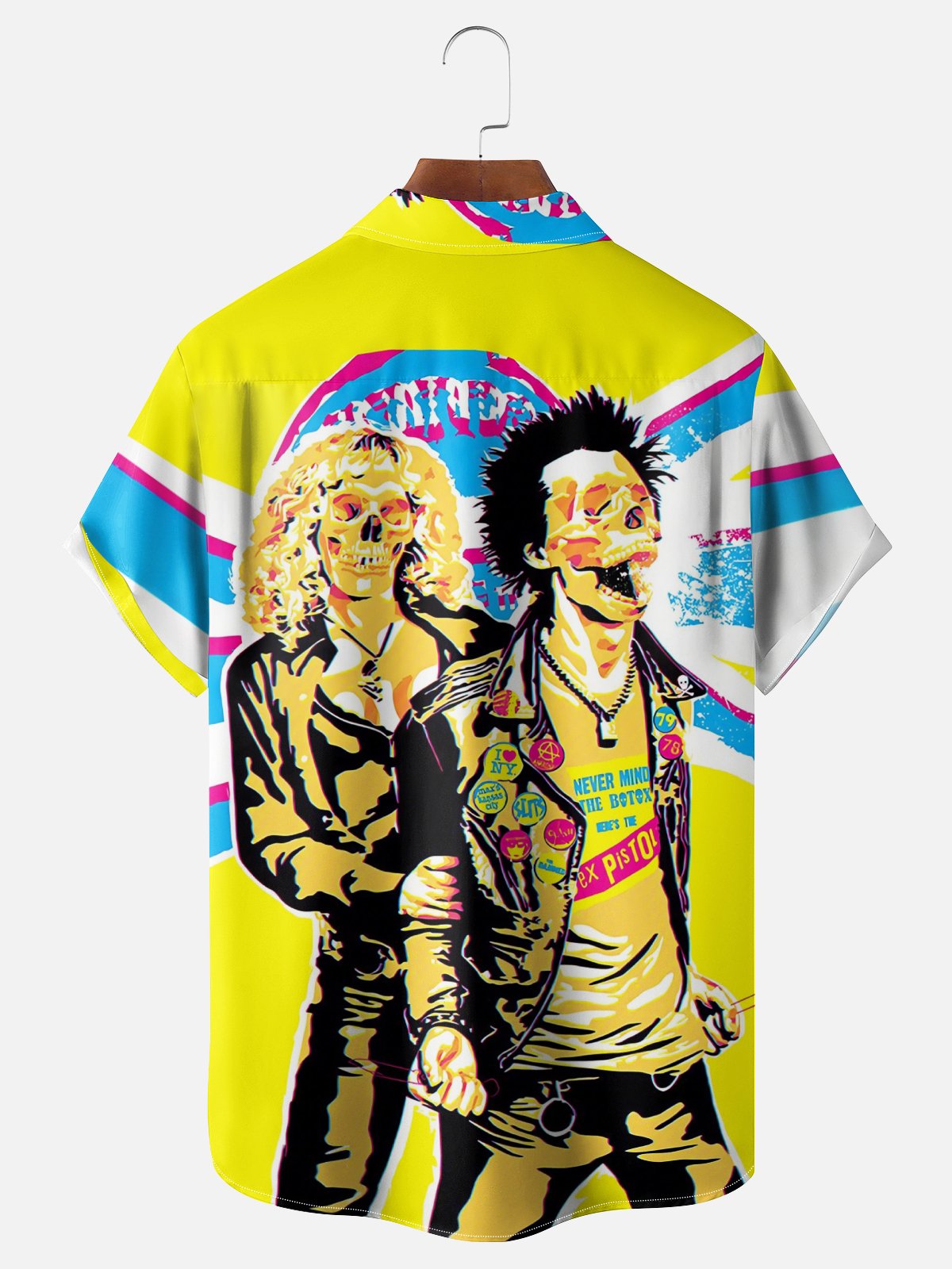 Moisture-wicking Music Festival Grunge Art Punk Skeleton Chest Pocket Casual Shirt