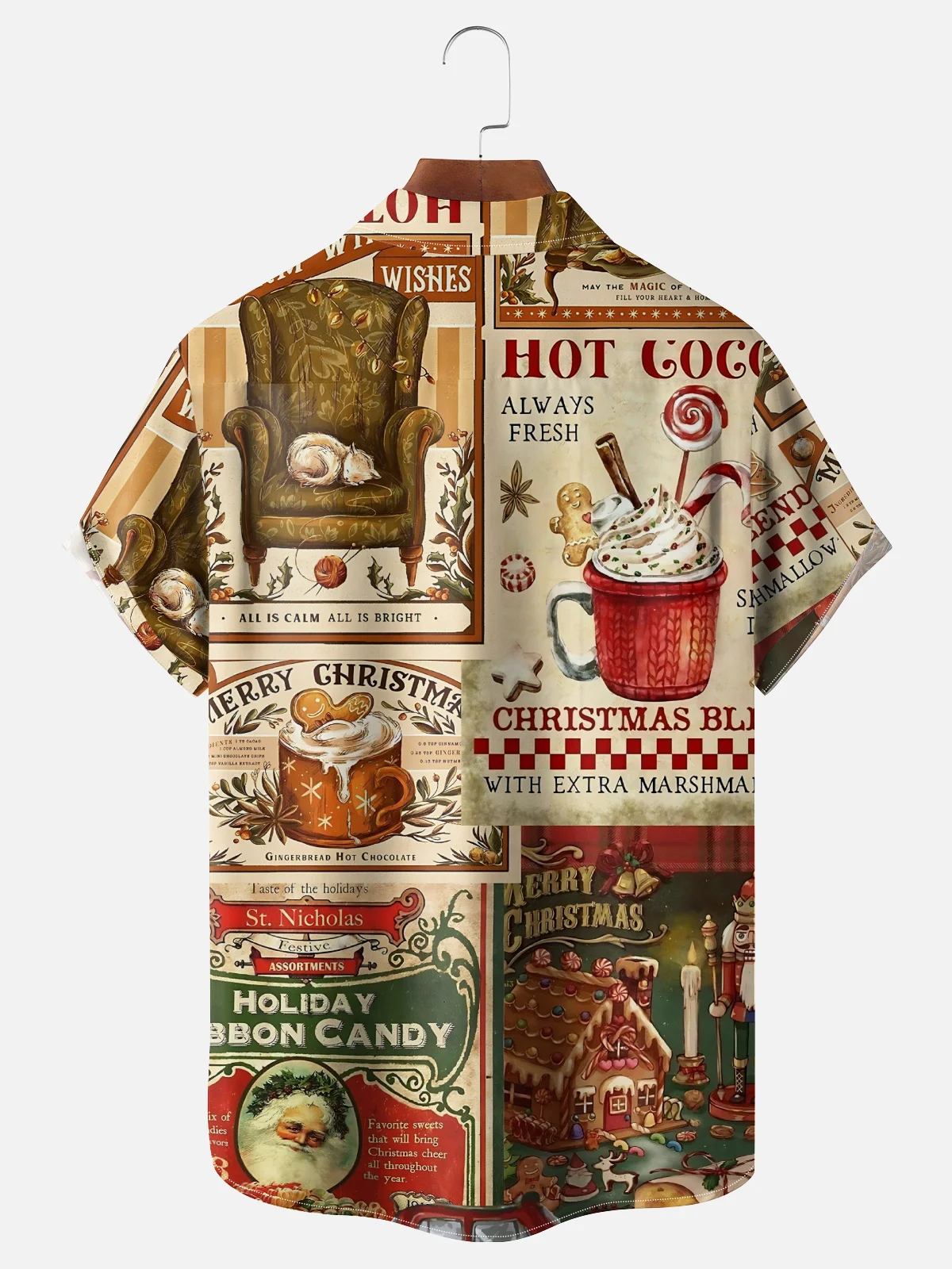 Moisture-wicking Christmas Santa Claus Retro Poster Chest Pocket Casual Shirt