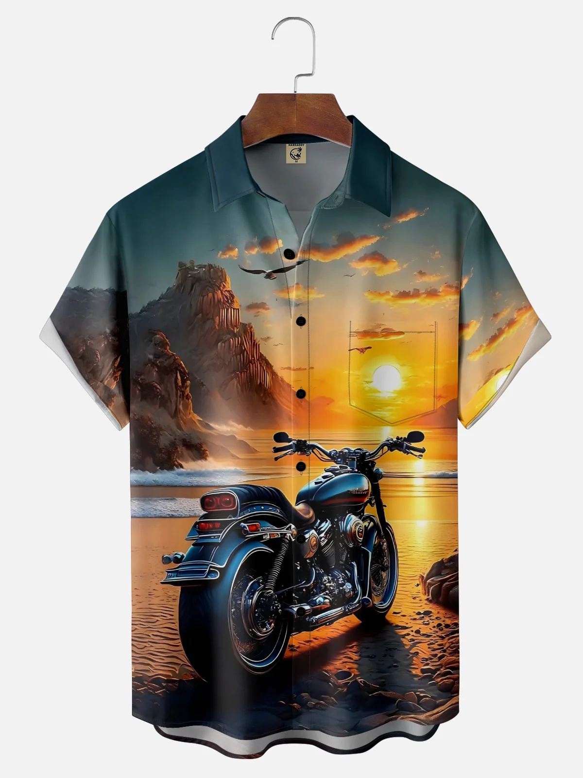 Moisture Wicking Beach Vacation Motorcycle Chest Pocket Hawaiian Shirt