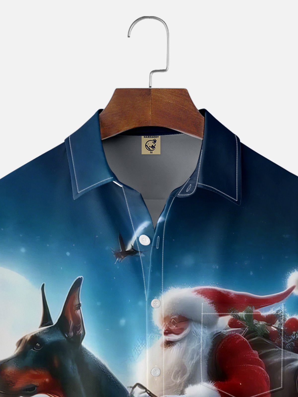 Moisture-wicking Christmas Santa Claus Riding A Dog Art Fun Chest Pocket Casual Shirt