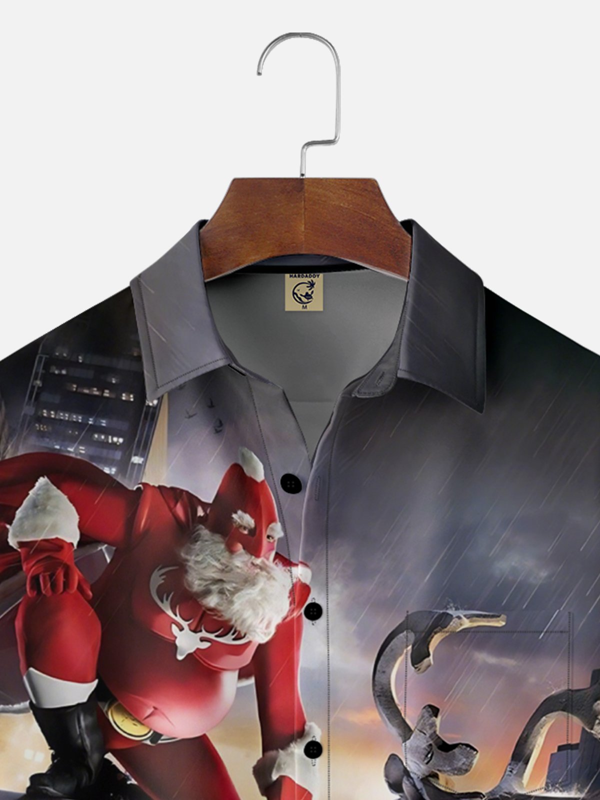 Moisture-wicking Christmas Santa Claus Fun "H-MAS RETURNS" Chest Pocket Casual Shirt