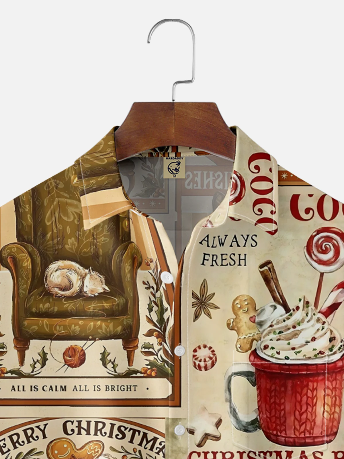 Moisture-wicking Christmas Santa Claus Retro Poster Chest Pocket Casual Shirt