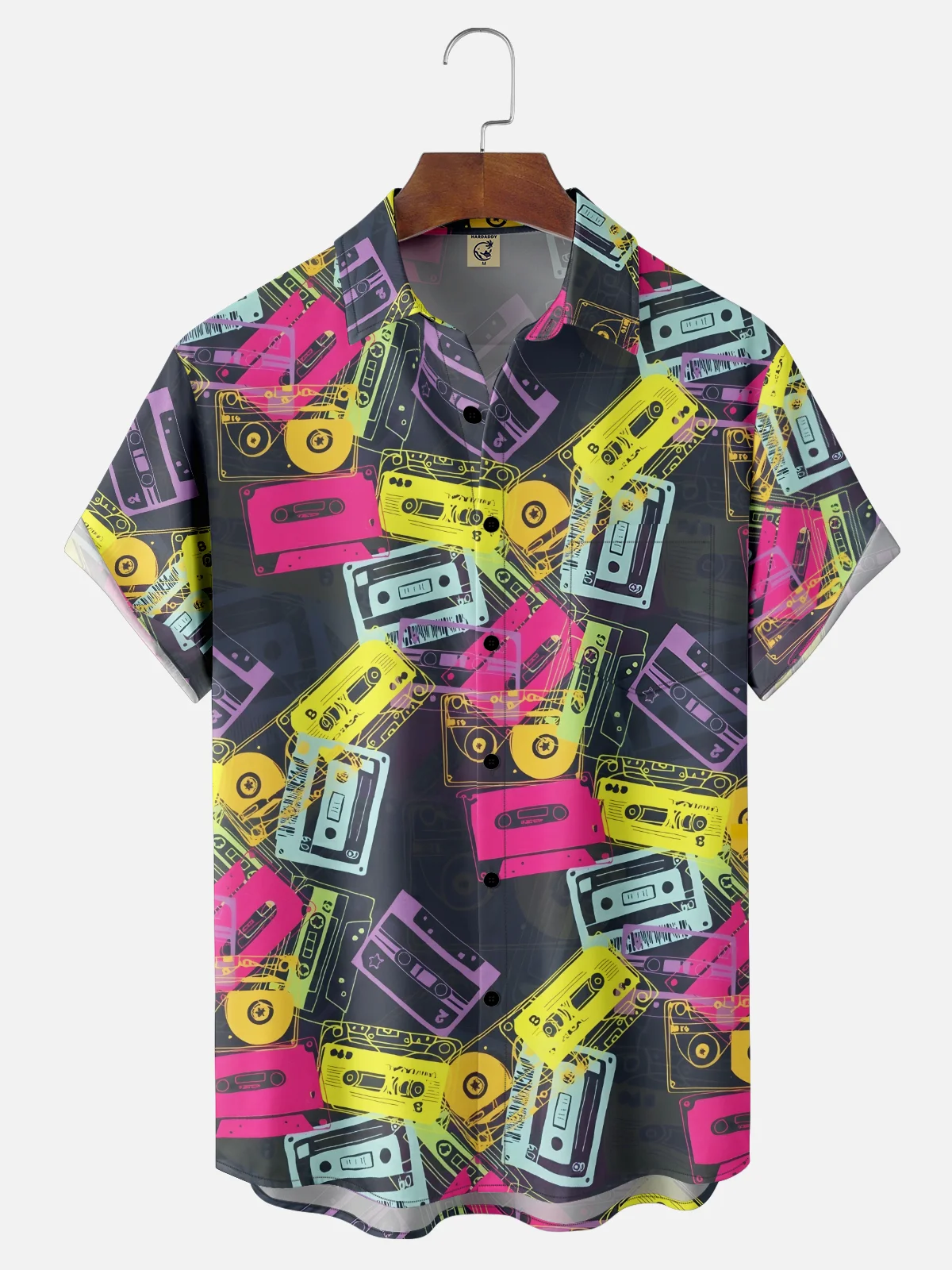 Moisture-wicking Retro Music Instrument Tapes Chest Pocket Casual Shirt