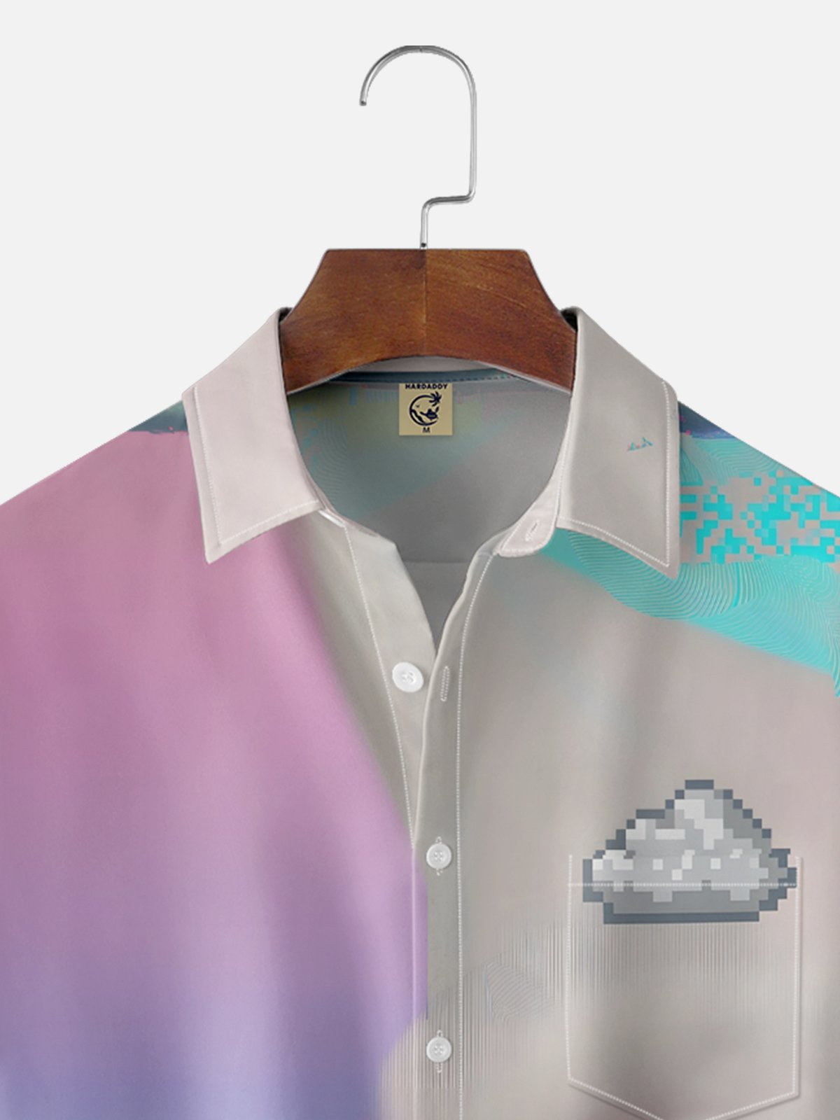 Moisture-wicking Retro Glitch Art Gradient Psychedelic Chest Pocket Casual Shirt