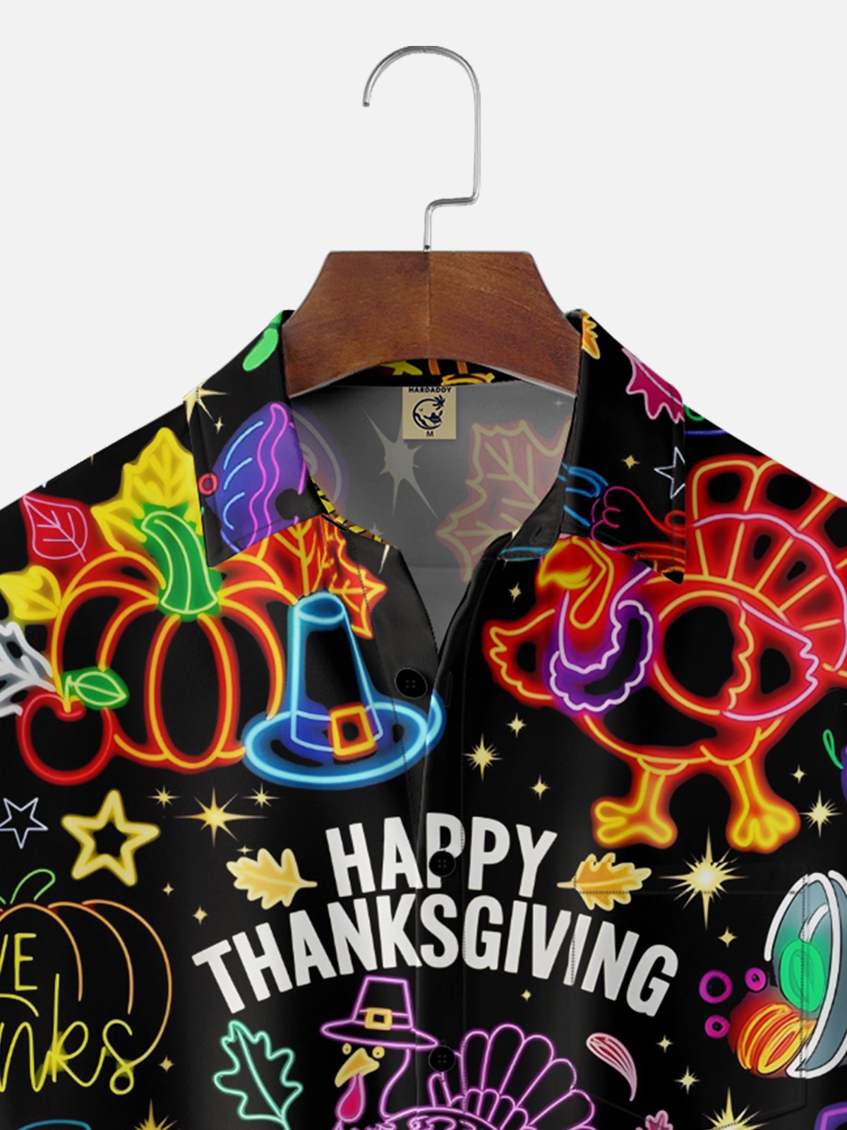 Moisture-wicking Thanksgiving Turkey Neon Sign Chest Pocket Casual Shirt