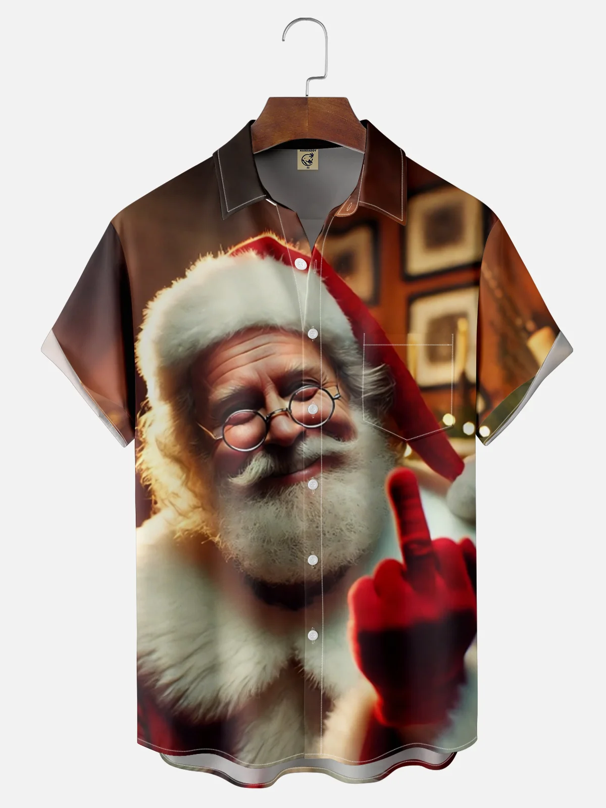 Moisture-wicking Christmas Santa Claus Fun Chest Pocket Casual Shirt