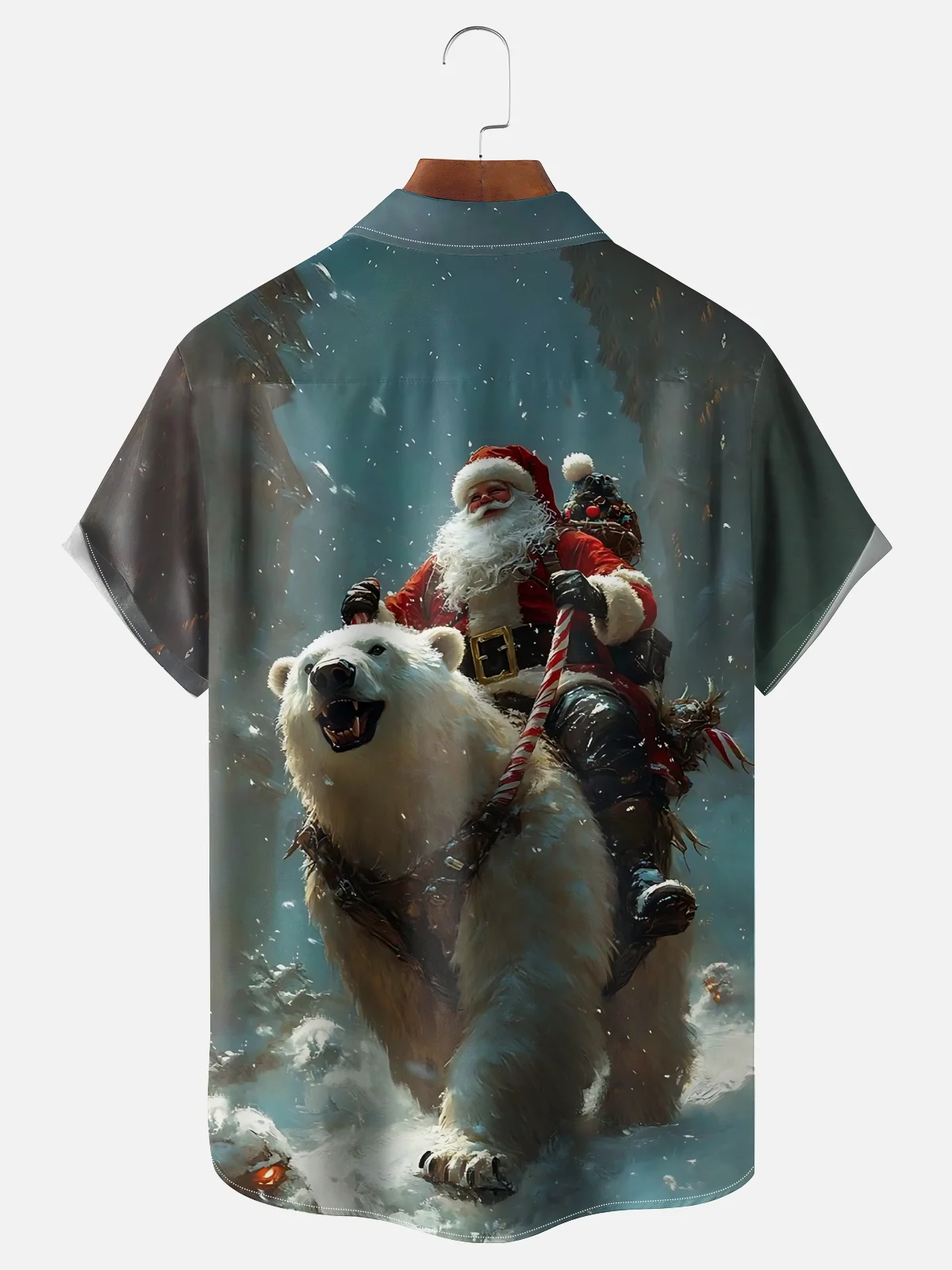 Moisture-wicking Christmas Santa Polar Bear Chest Pocket Casual Shirt