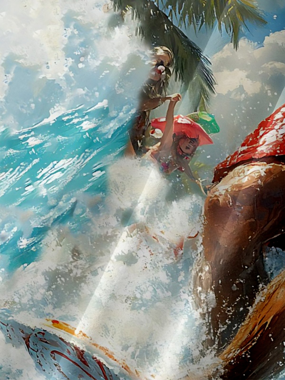 Moisture-wicking Christmas Santa Claus Fun Surfing Chest Pocket Casual Shirt