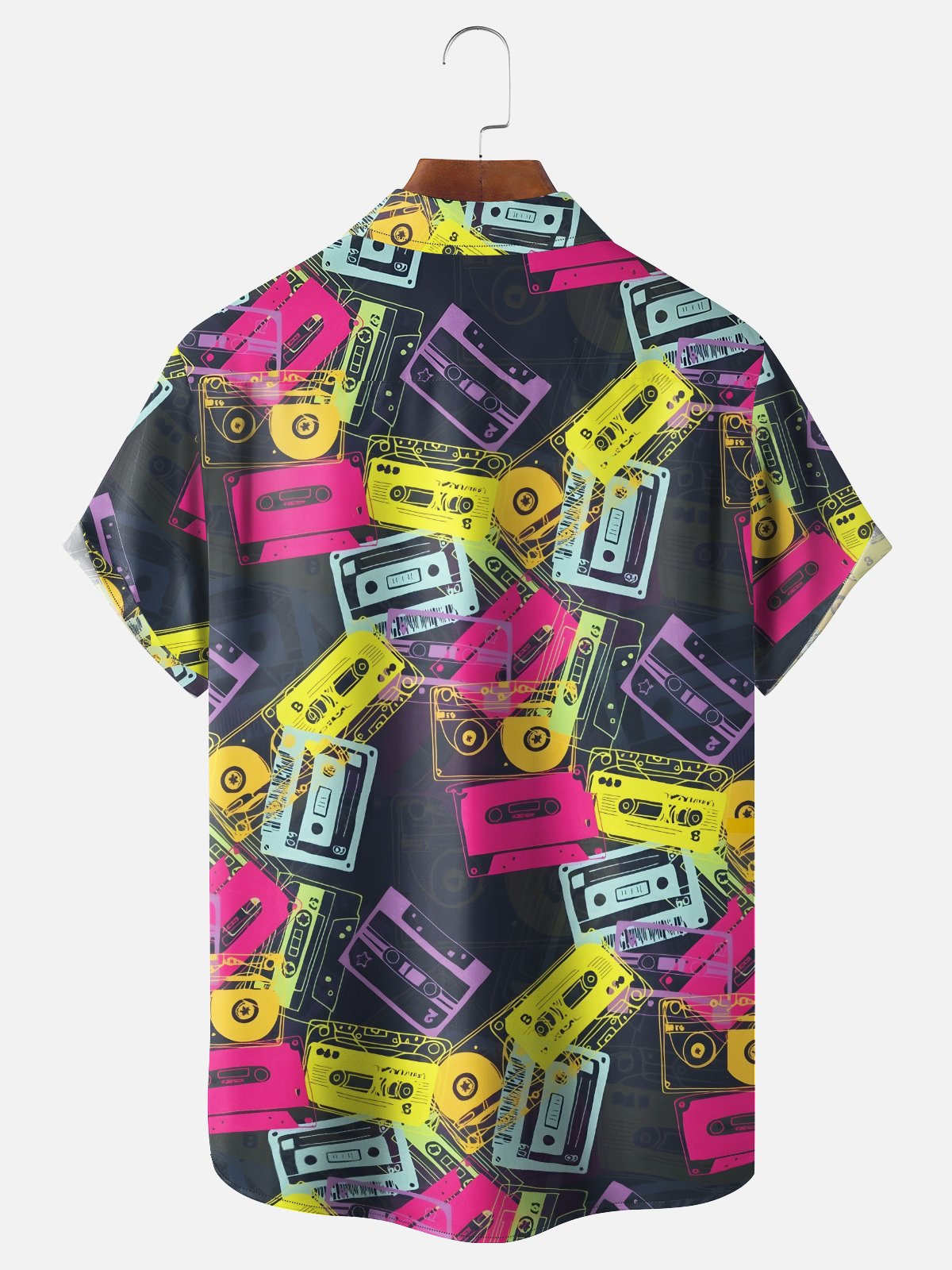 Moisture-wicking Retro Music Instrument Tapes Chest Pocket Casual Shirt