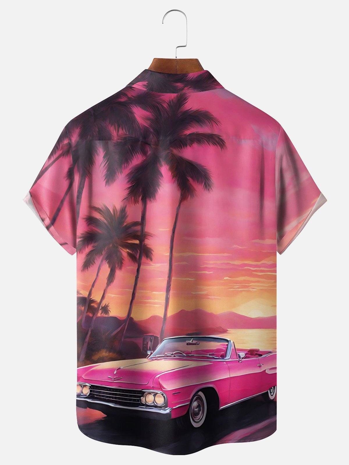 Moisture Wicking Beach Vacation Vintage Car Chest Pocket Hawaiian Shirt